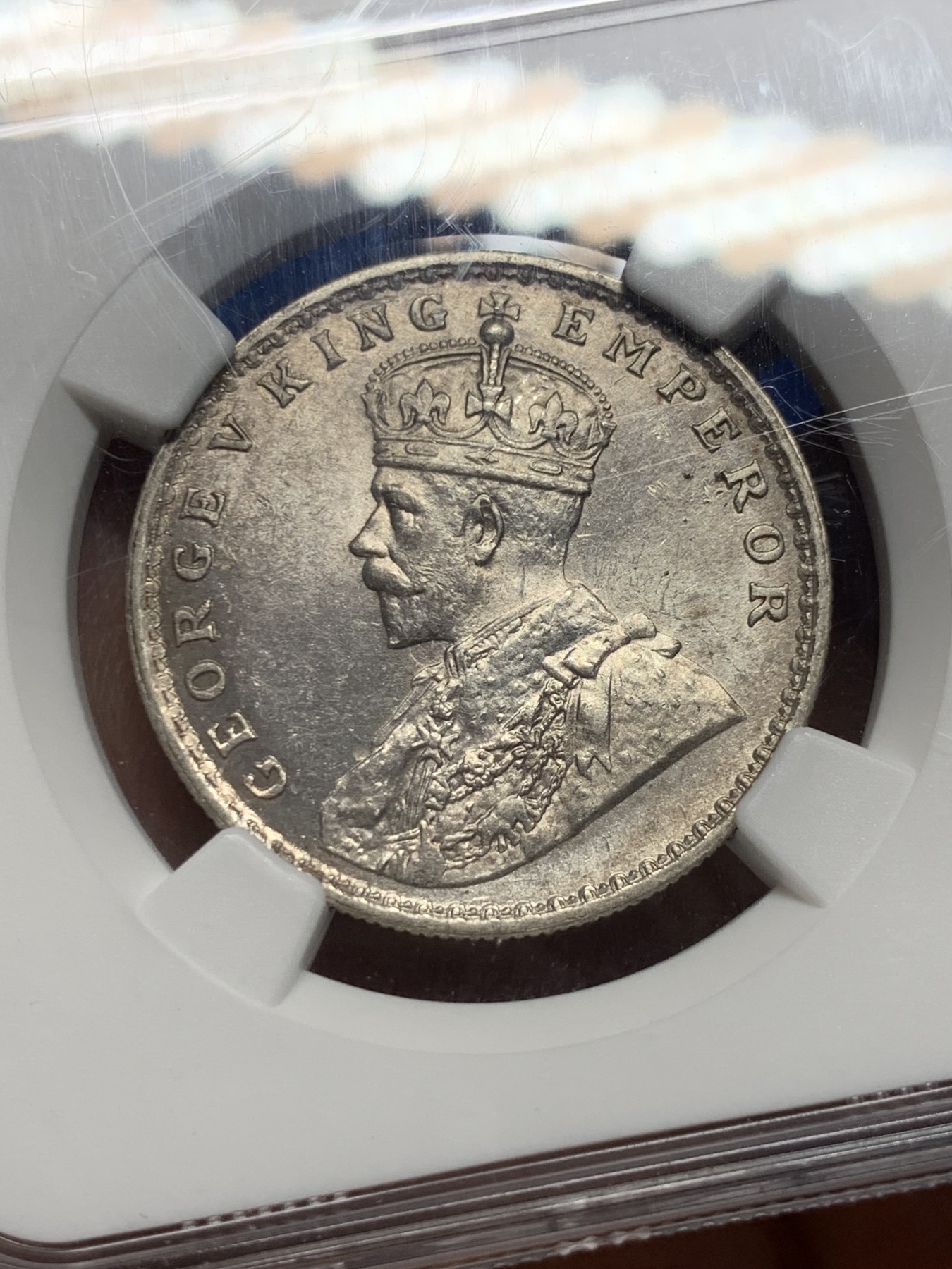 《竞宝斋》第235场-周日，周一，周二，周三 疯狂4连拍 (全场包邮) NGC MS63 原光印度1920B孟买厂乔治五世1卢比银币