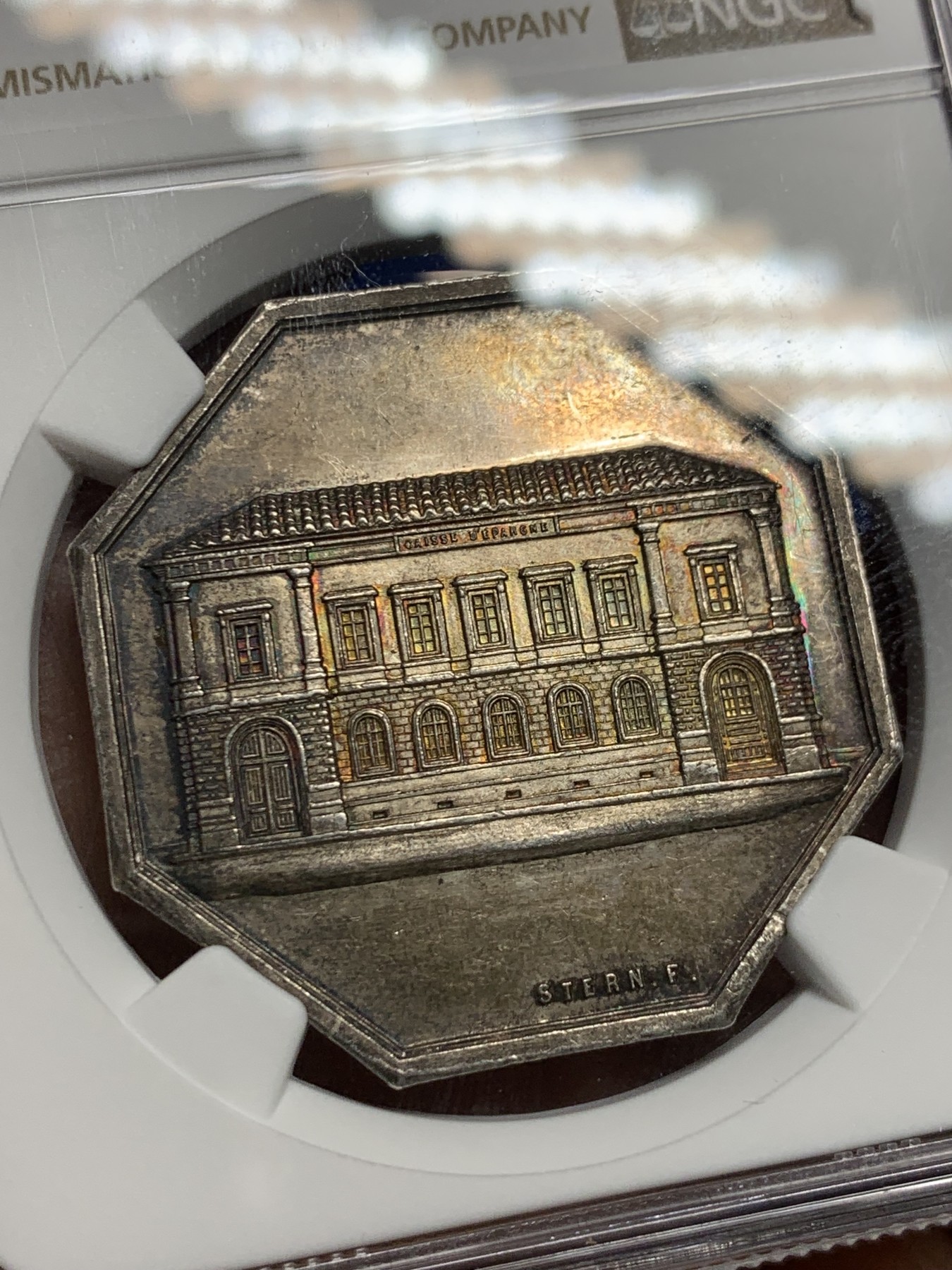 《竞宝斋》第237场- 周日，周一，周二，周日 疯狂4连拍 (全场包邮) NGC-MS61 法国八角银质代币，波尔多储蓄银行，大房子