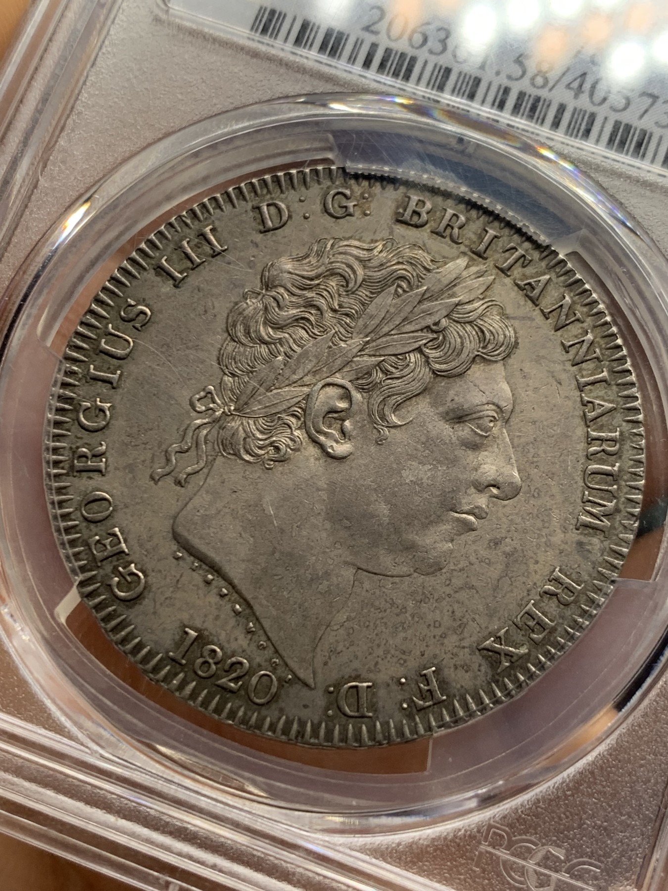 《竞宝斋》第235场-周日，周一，周二，周三 疯狂4连拍 (全场包邮) PCGS-AU58  英国 1820年 1克朗 乔三马剑 银币