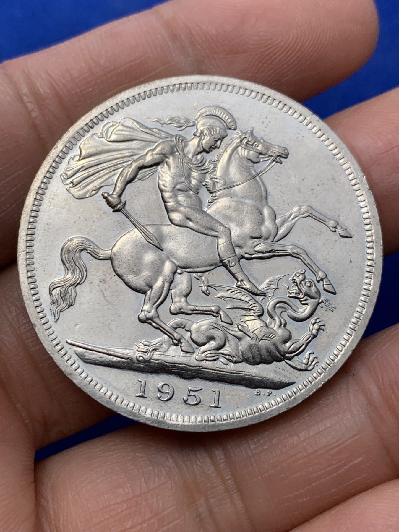 《竞宝斋》第235场-周日，周一，周二，周三 疯狂4连拍 (全场包邮) 英国1951年乔治六世 最后的克朗马剑大镍币 绿盒少见