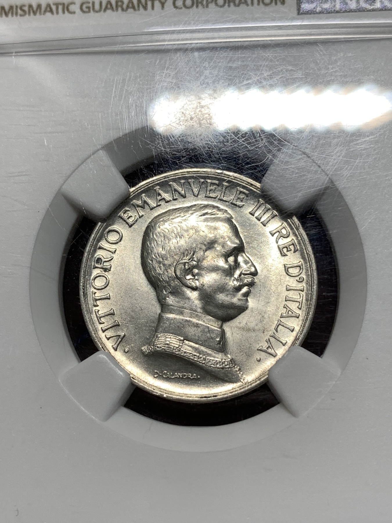 《竞宝斋》第235场-周日，周一，周二，周三 疯狂4连拍 (全场包邮) NGC-MS62 意大利 1917年 马车1里拉银币 带转光有点低评了