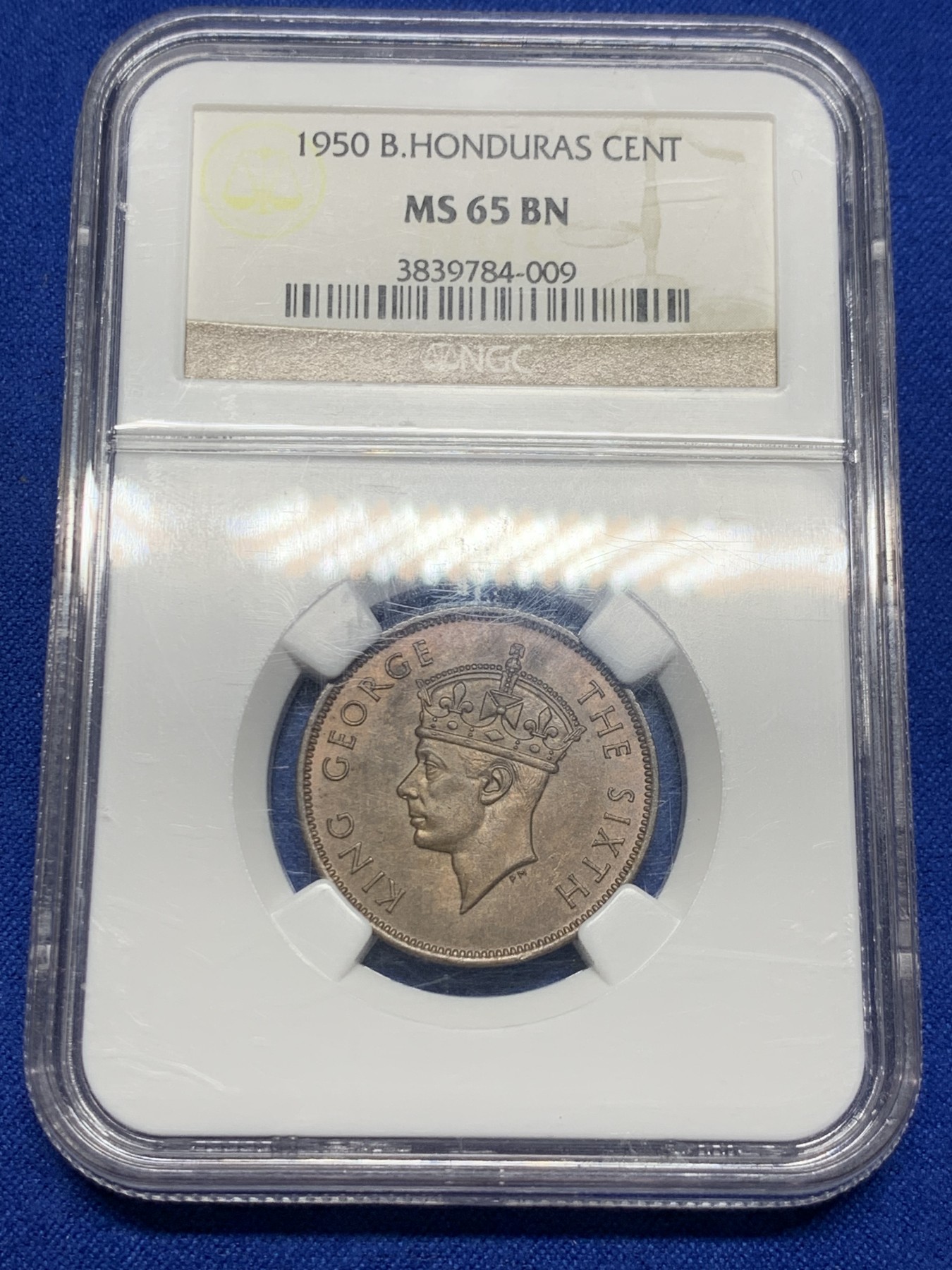 《竞宝斋》第235场-周日，周一，周二，周三 疯狂4连拍 (全场包邮) NGC  MS65BN 1950年英属洪都拉斯1分铜币    冠军分