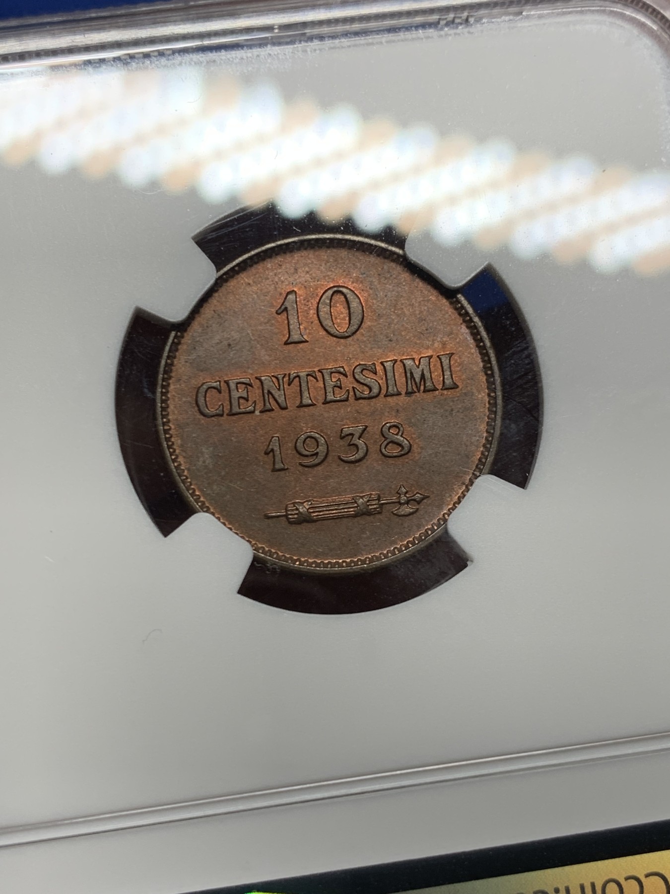 《竞宝斋》第235场-周日，周一，周二，周三 疯狂4连拍 (全场包邮) NGC MS64BN 圣马力诺1938年10分铜币