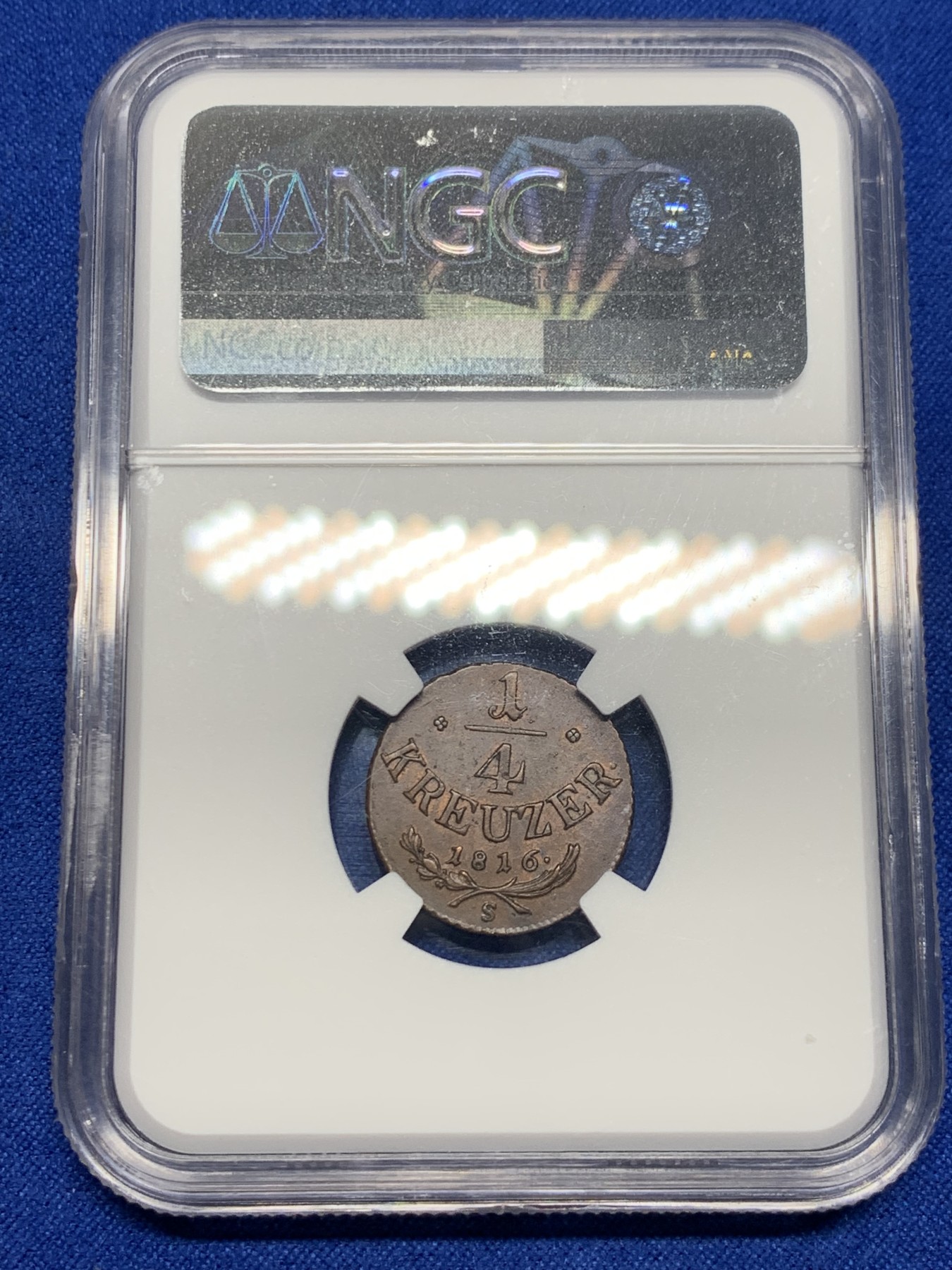 《竞宝斋》第235场-周日，周一，周二，周三 疯狂4连拍 (全场包邮) NGC-MS64BN 奥地利 1816年S版 1/4克鲁泽 少见面值 冠军分 难得BU+品质