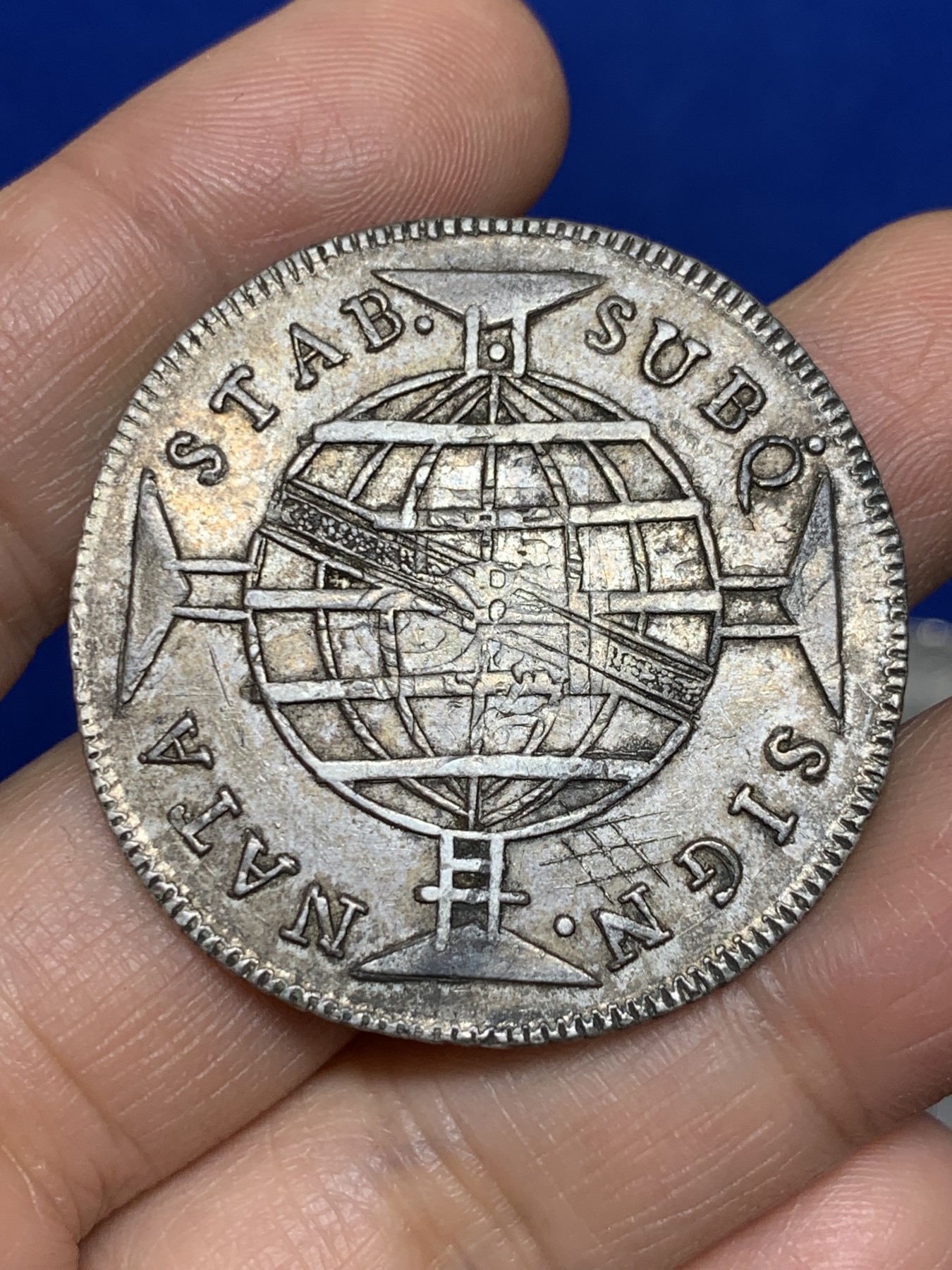 《竞宝斋》第235场-周日，周一，周二，周三 疯狂4连拍 (全场包邮) 巴西1812年 960瑞斯大银币 双柱币胚 打制深峻 细节见图