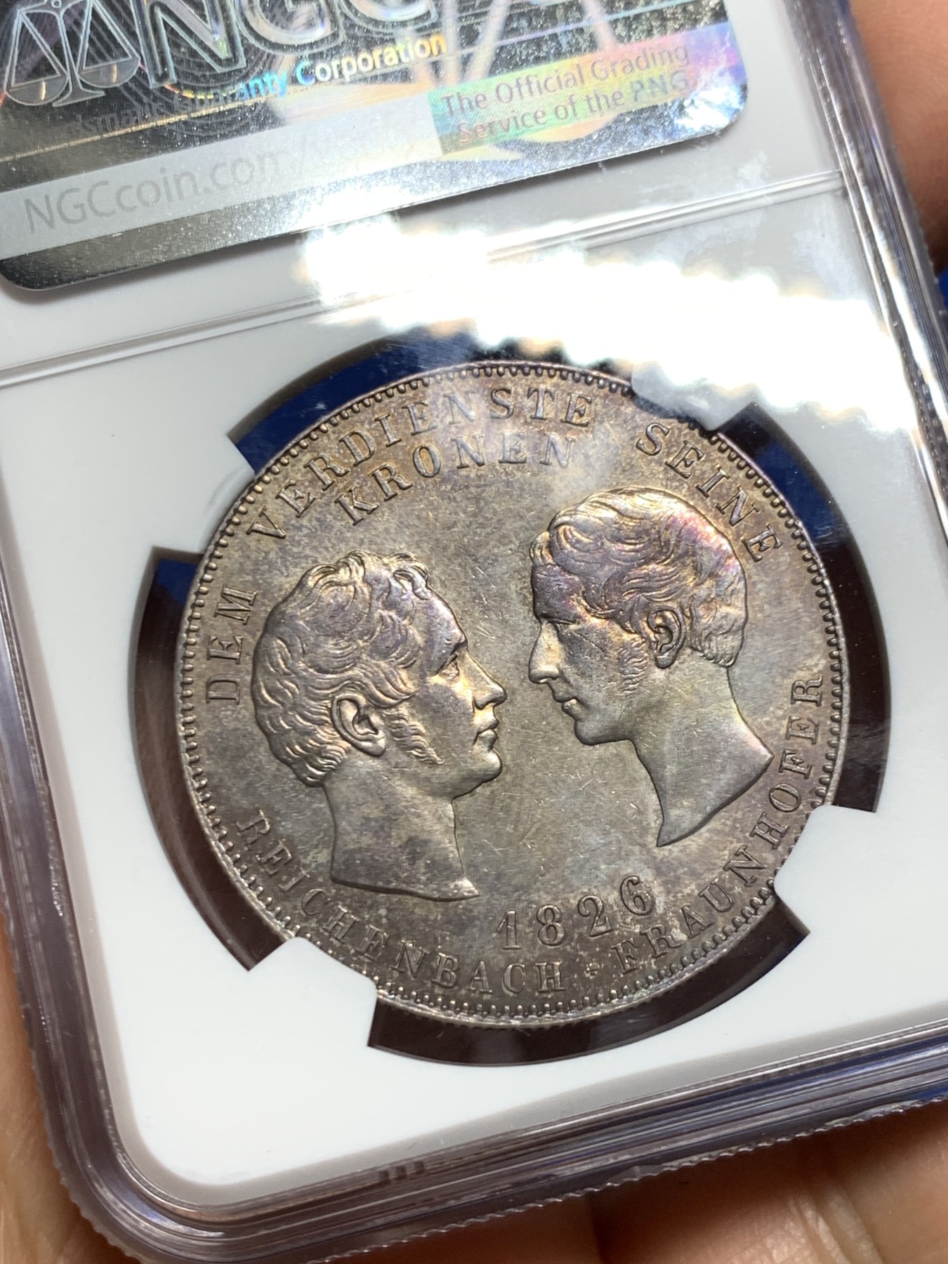 《竞宝斋》第235场-周日，周一，周二，周三 疯狂4连拍 (全场包邮) NGC AU 德国 1826 巴伐利亚 赖兴巴赫和弗劳恩霍夫 泰勒大银币底板光好带彩