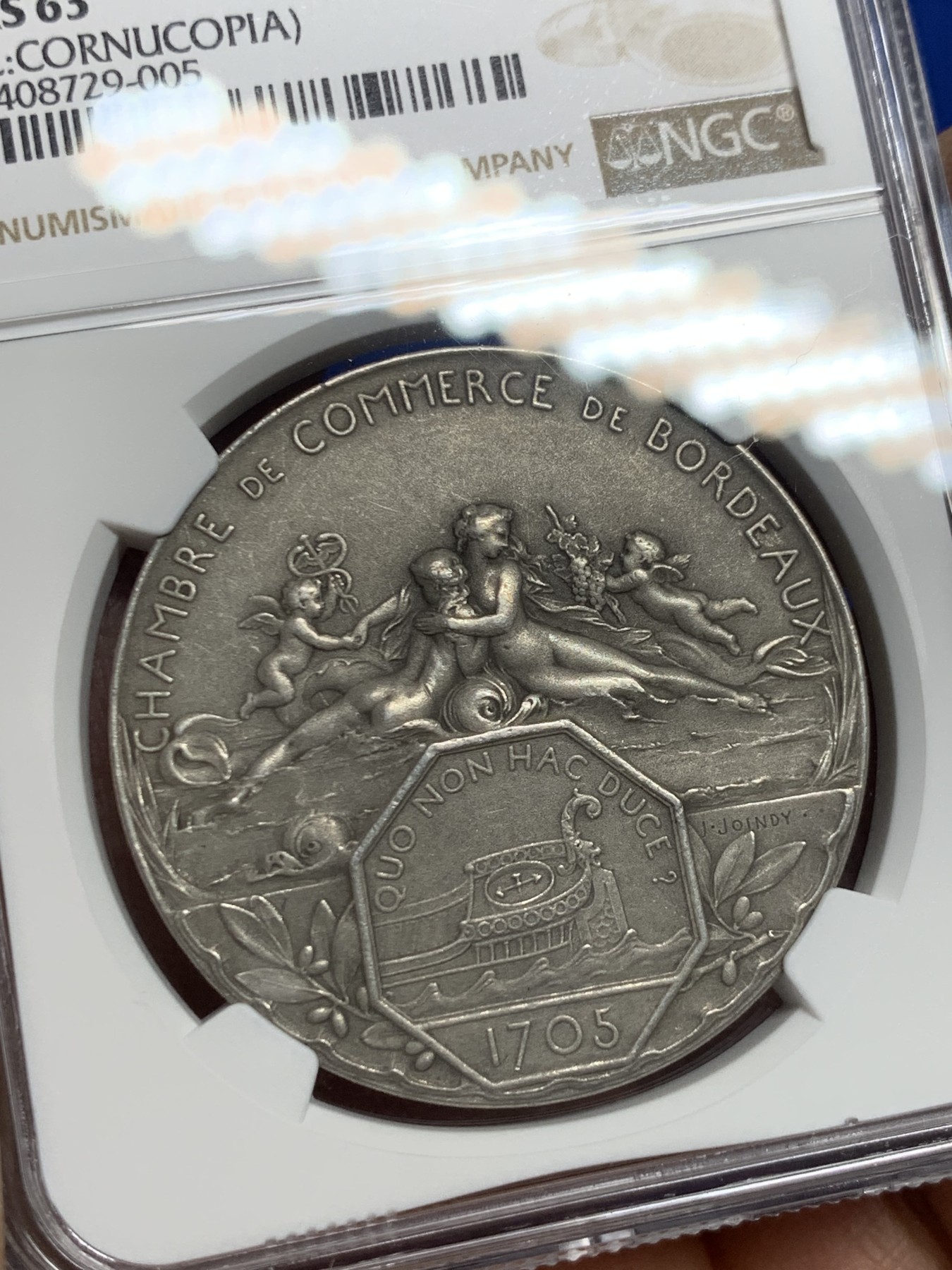 《竞宝斋》第237场- 周日，周一，周二，周日 疯狂4连拍 (全场包邮) NGC-MS63 法国银质代币，波尔多商会