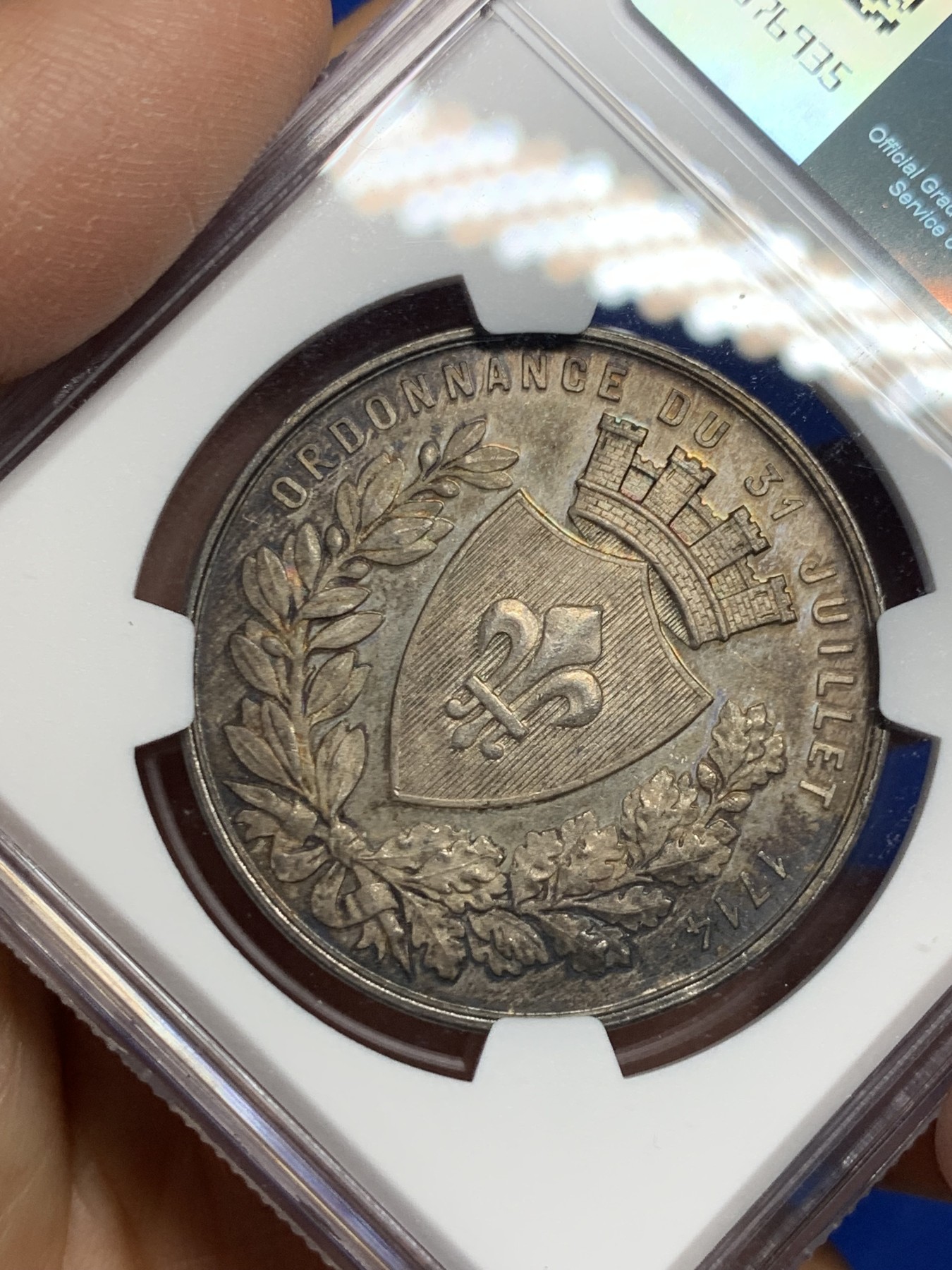 《竞宝斋》第237场- 周日，周一，周二，周日 疯狂4连拍 (全场包邮) NGC-MS63 法国银质代币，里尔商会，带初铸纹