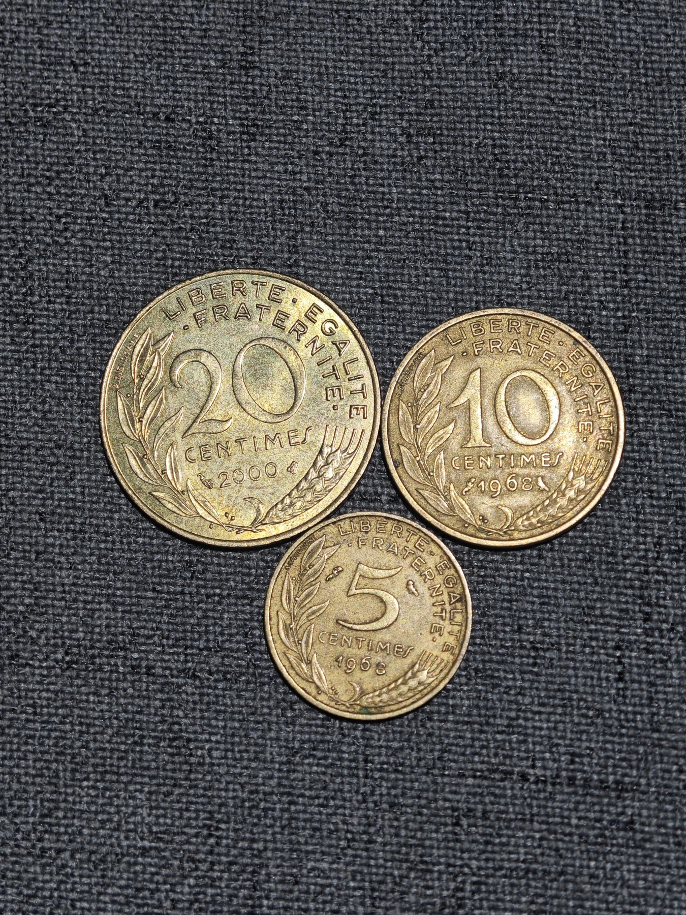 外国硬币收藏第8期 法国老版女神20、10、5生丁3枚