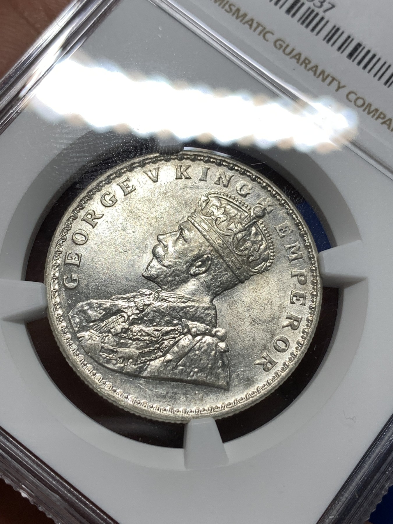 《竞宝斋》第235场-周日，周一，周二，周三 疯狂4连拍 (全场包邮) NGC AU58 英属印度 1918年 C版 乔五 1卢比银币