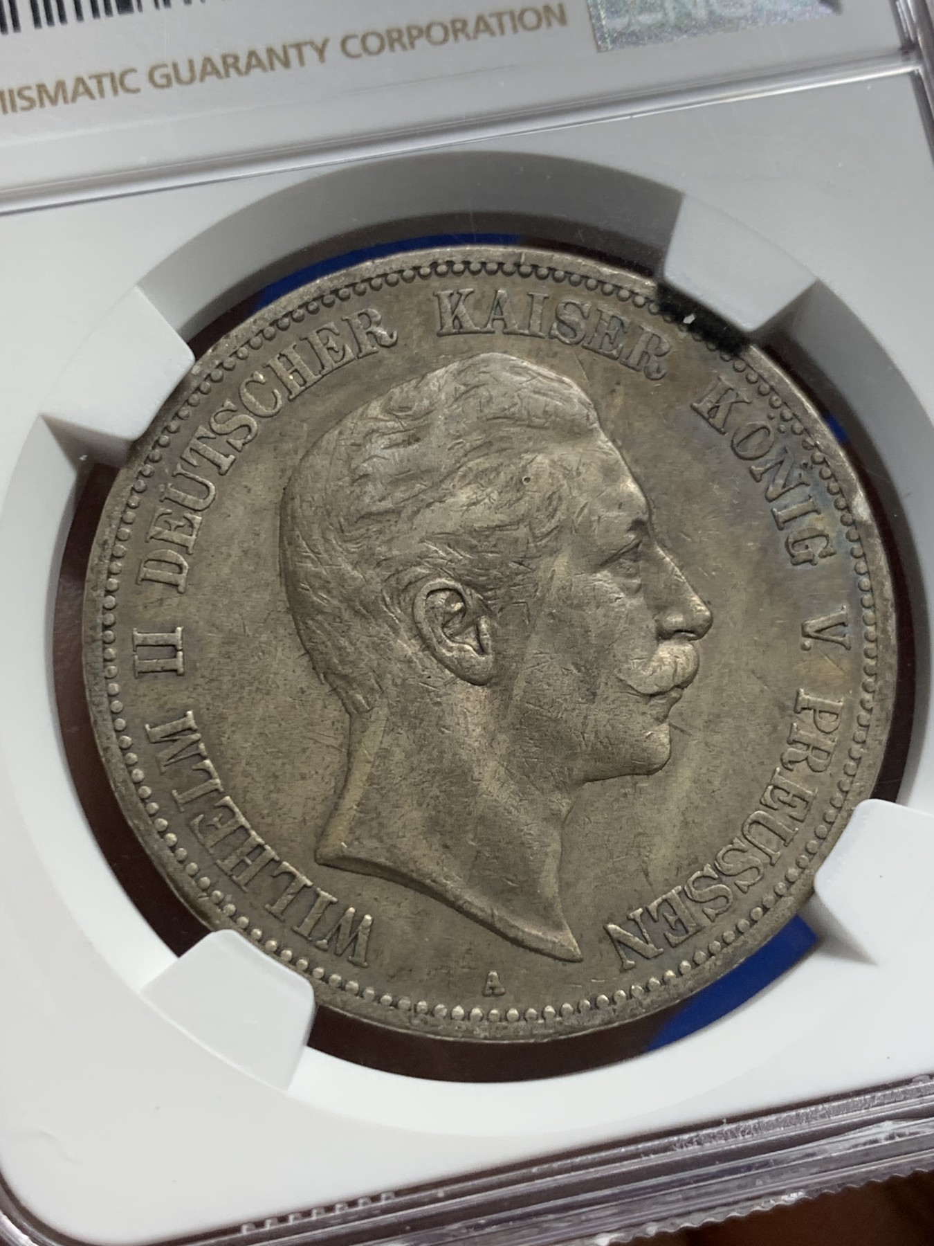 《竞宝斋》第235场-周日，周一，周二，周三 疯狂4连拍 (全场包邮) NGC-UNC 德国普鲁士 1895年 5马克 威廉二世长翅鹰A版 银币