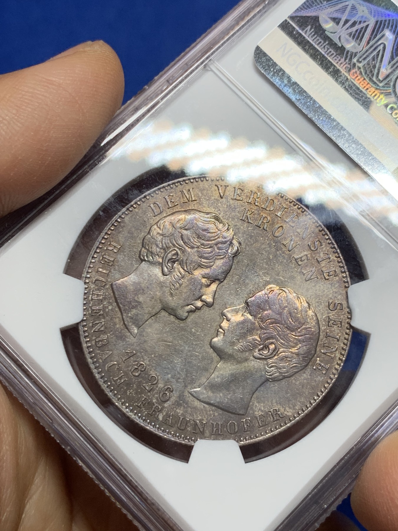 《竞宝斋》第235场-周日，周一，周二，周三 疯狂4连拍 (全场包邮) NGC AU 德国 1826 巴伐利亚 赖兴巴赫和弗劳恩霍夫 泰勒大银币底板光好带彩