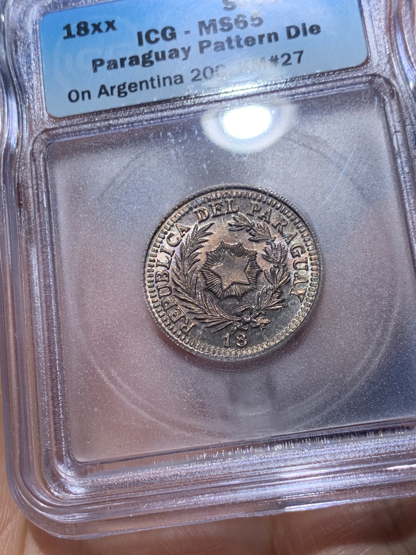 《竞宝斋》第235场-周日，周一，周二，周三 疯狂4连拍 (全场包邮) ICG-MS65 巴拉圭 18xx年 20分 银币 原光五彩状态好