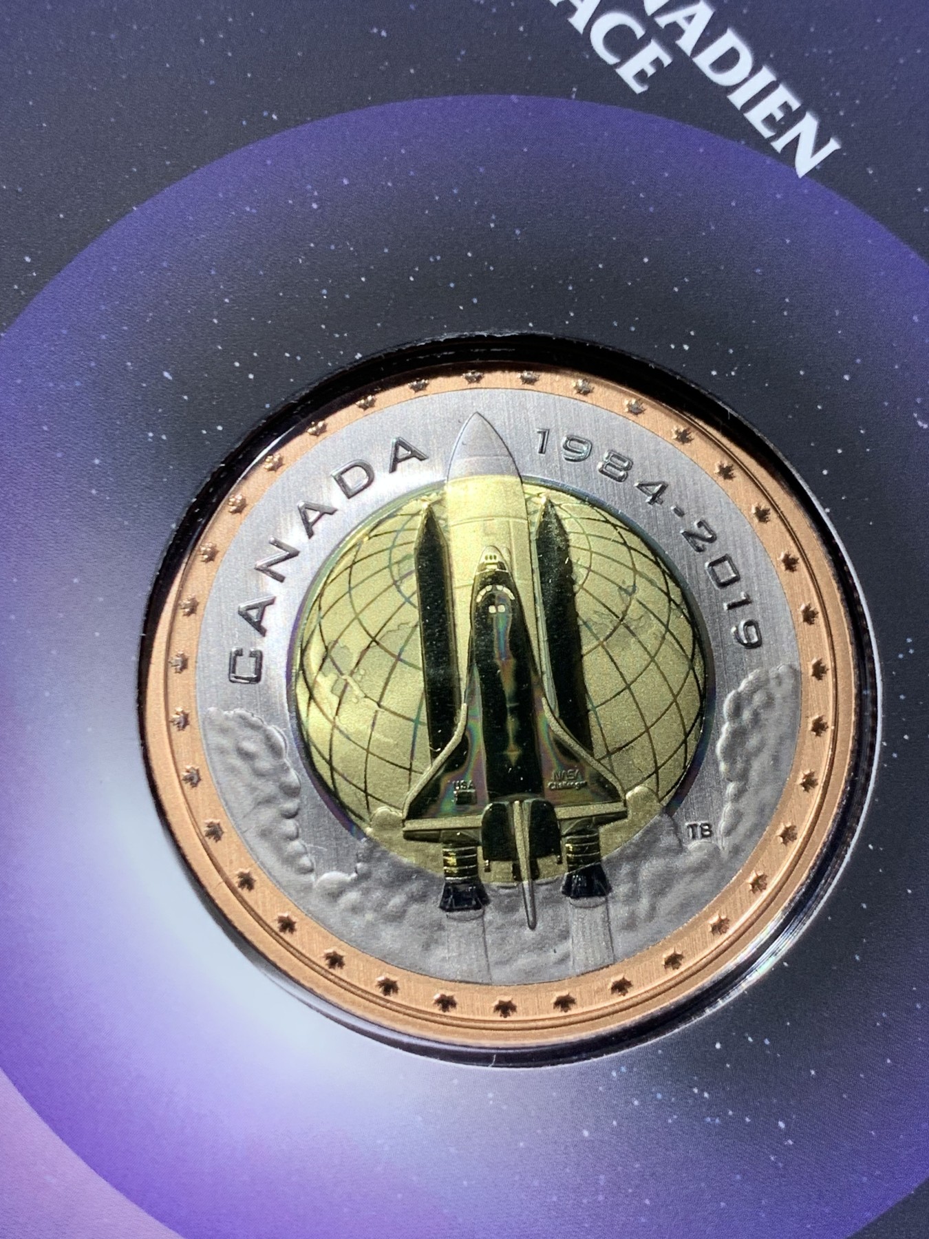 《竞宝斋》第235场-周日，周一，周二，周三 疯狂4连拍 (全场包邮) 加拿大 2019 25分三色金属纪念币 55MM大规格 纪念加拿大太空第一人。 Ebay普遍500多的成交价