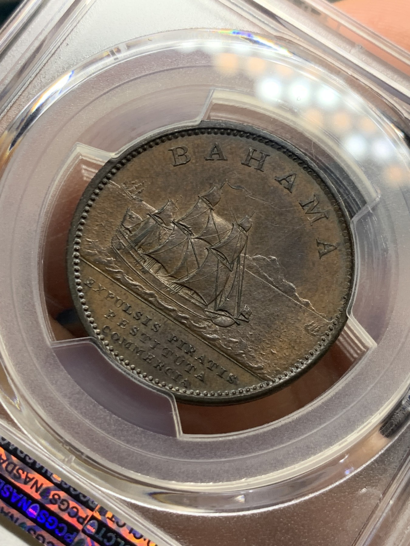 《竞宝斋》第235场-周日，周一，周二，周三 疯狂4连拍 (全场包邮) 冠军分 PCGS MS63BN 乔三 1806 巴哈马 1便士大铜币 单独年份稀缺品种 因为巴哈马人喜欢切割银币而不是铜币 所以后续没有发行