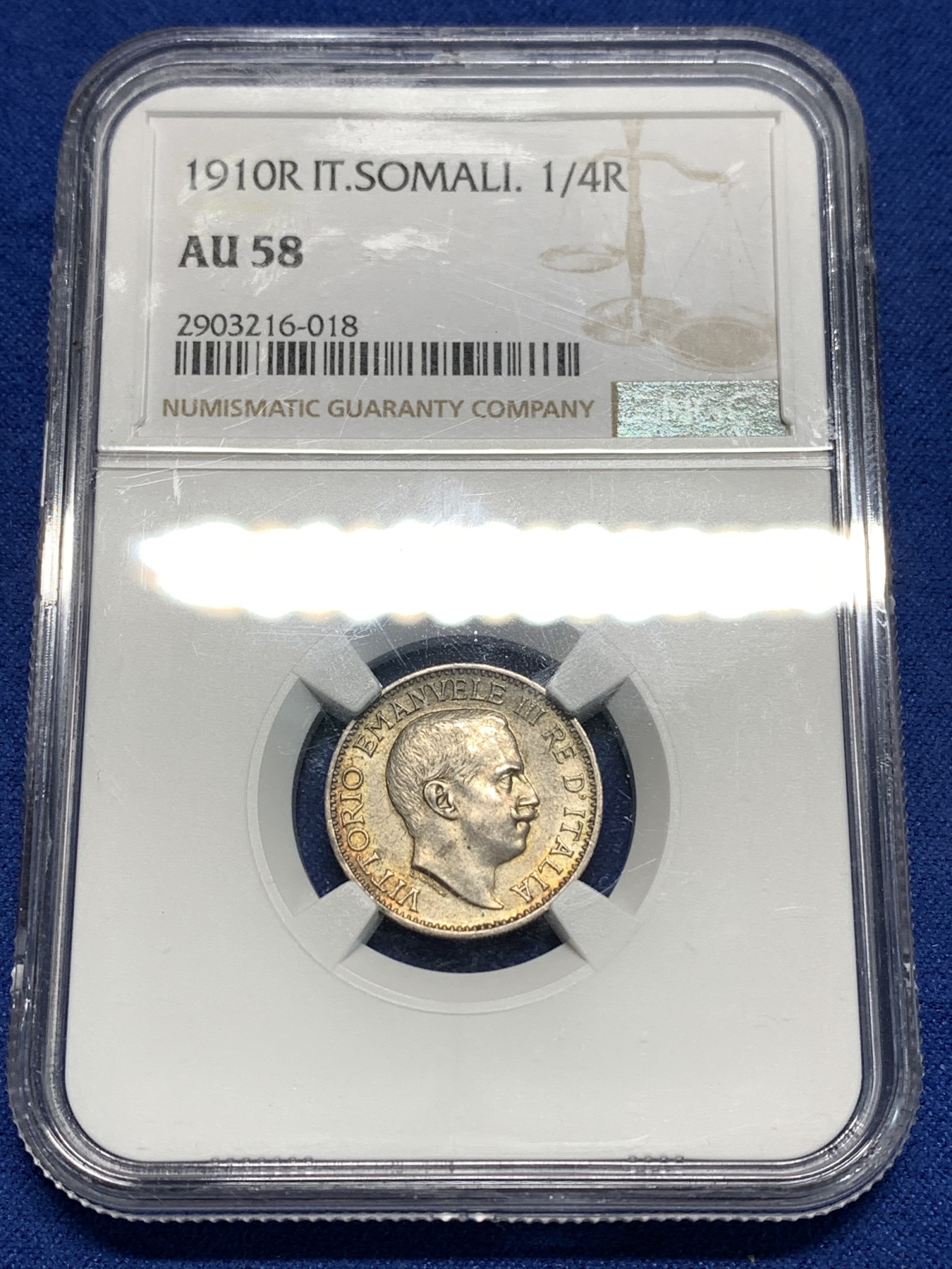 《竞宝斋》第235场-周日，周一，周二，周三 疯狂4连拍 (全场包邮) NGC-AU58 意属索马里1/4卢比银币