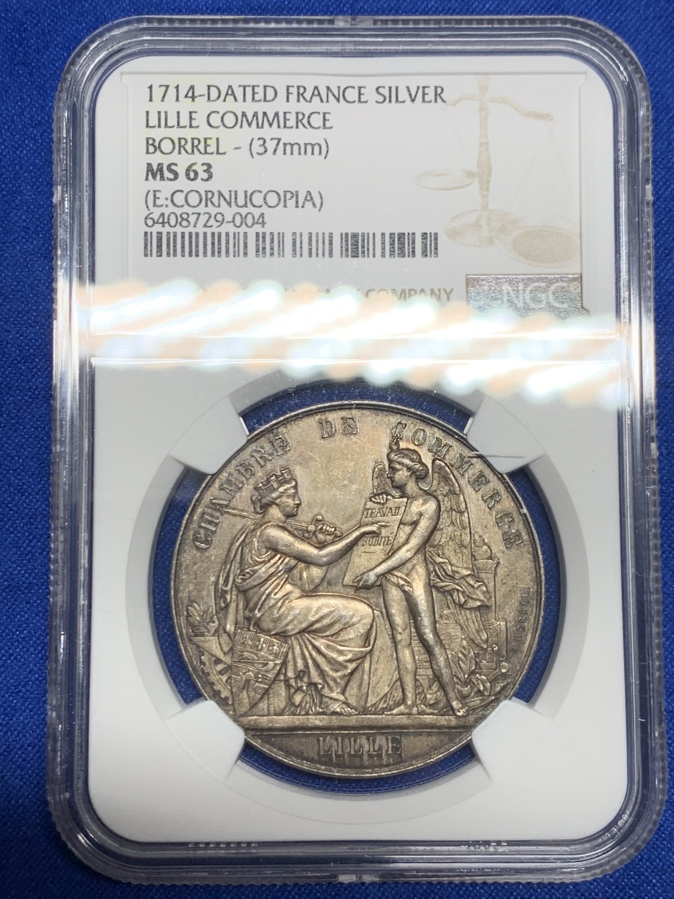 《竞宝斋》第237场- 周日，周一，周二，周日 疯狂4连拍 (全场包邮) NGC-MS63 法国银质代币，里尔商会，带初铸纹