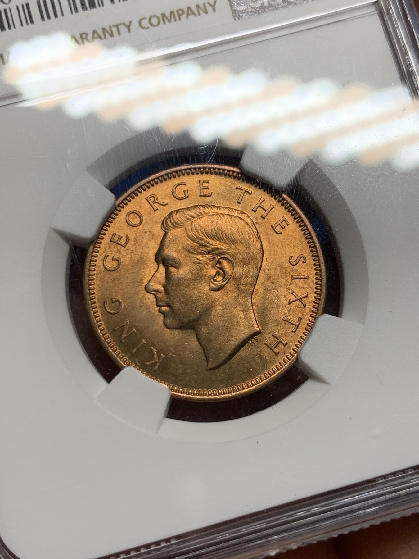 《竞宝斋》第235场-周日，周一，周二，周三 疯狂4连拍 (全场包邮) NGC MS65RD 新西兰1952年乔治六世皇帝统治最后一年，原铜光RD品质