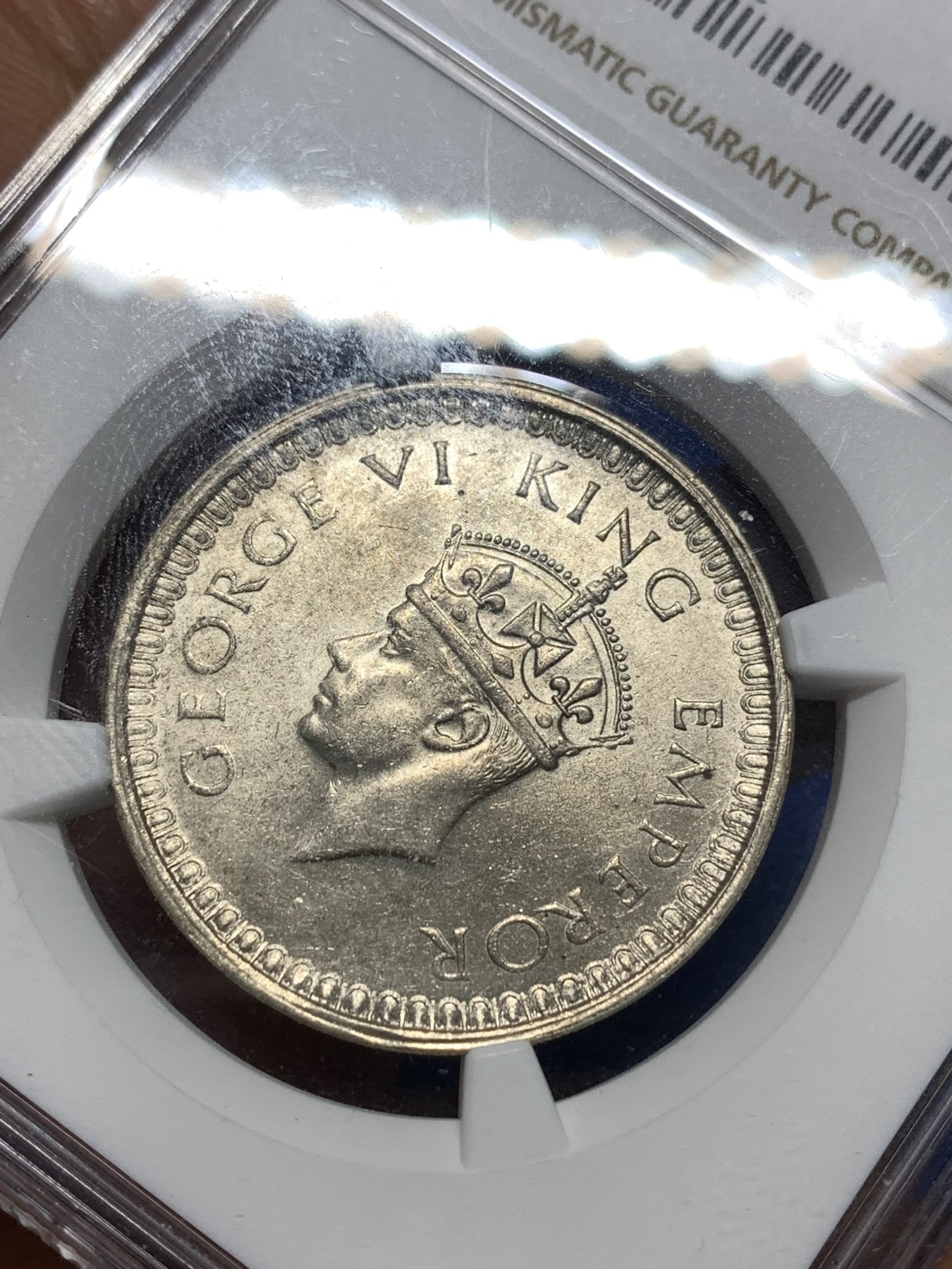 《竞宝斋》第235场-周日，周一，周二，周三 疯狂4连拍 (全场包邮) NGC MS63 印度1942年乔治六世1卢比银币，转光好品