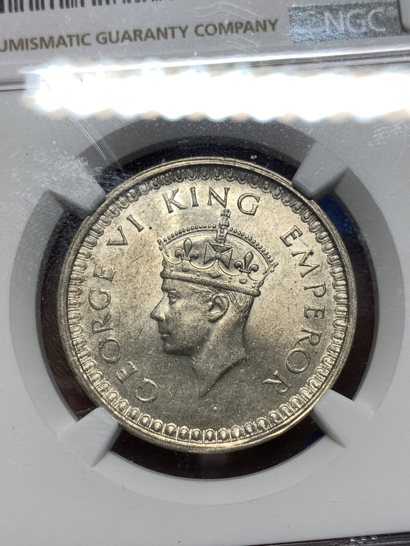 《竞宝斋》第235场-周日，周一，周二，周三 疯狂4连拍 (全场包邮) NGC MS63 印度1942年乔治六世1卢比银币，转光好品