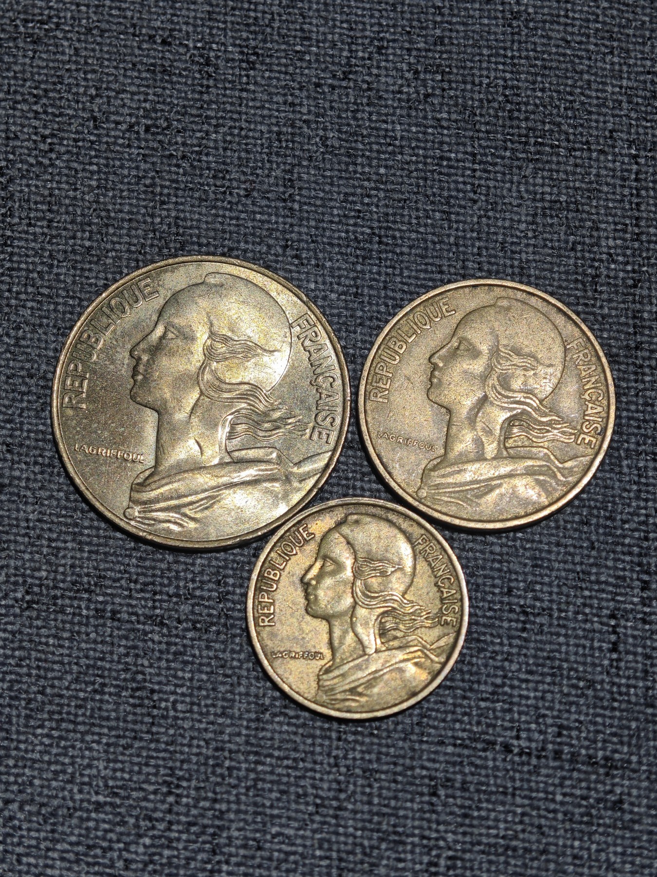 外国硬币收藏第8期 法国老版女神20、10、5生丁3枚
