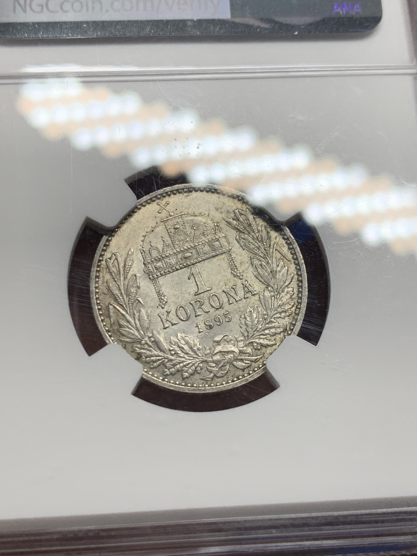 《竞宝斋》第235场-周日，周一，周二，周三 疯狂4连拍 (全场包邮) NGC-MS64 奥匈帝国 1895年 匈牙利1科罗娜银币，18XX年的非常少见