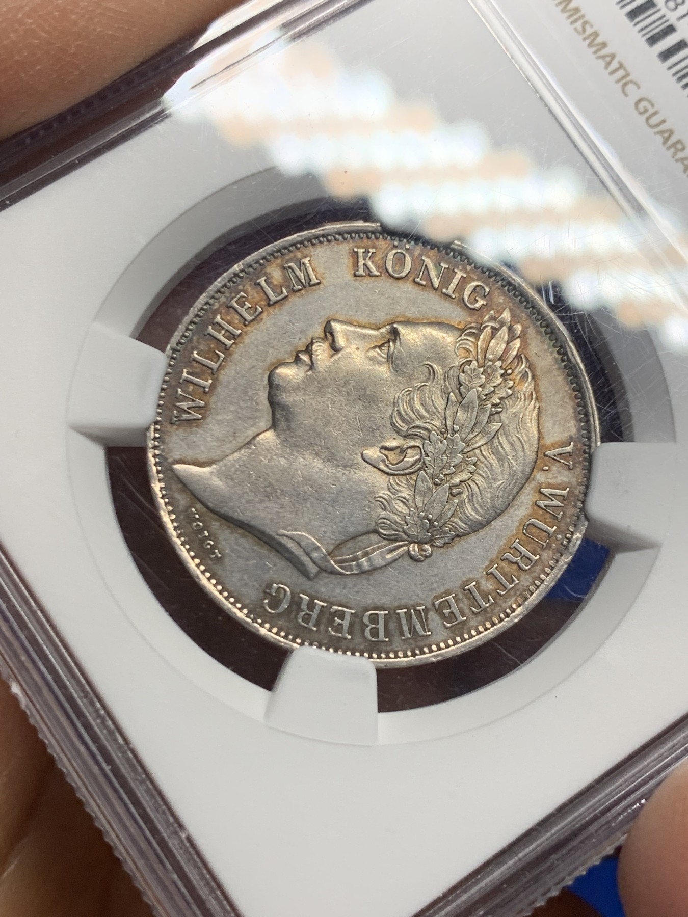 《竞宝斋》第235场-周日，周一，周二，周三 疯狂4连拍 (全场包邮) NGC-AUD 德国 1841年 符腾堡登基25周年纪念 1盾银币 没有明显清洗痕，可以重评试一试