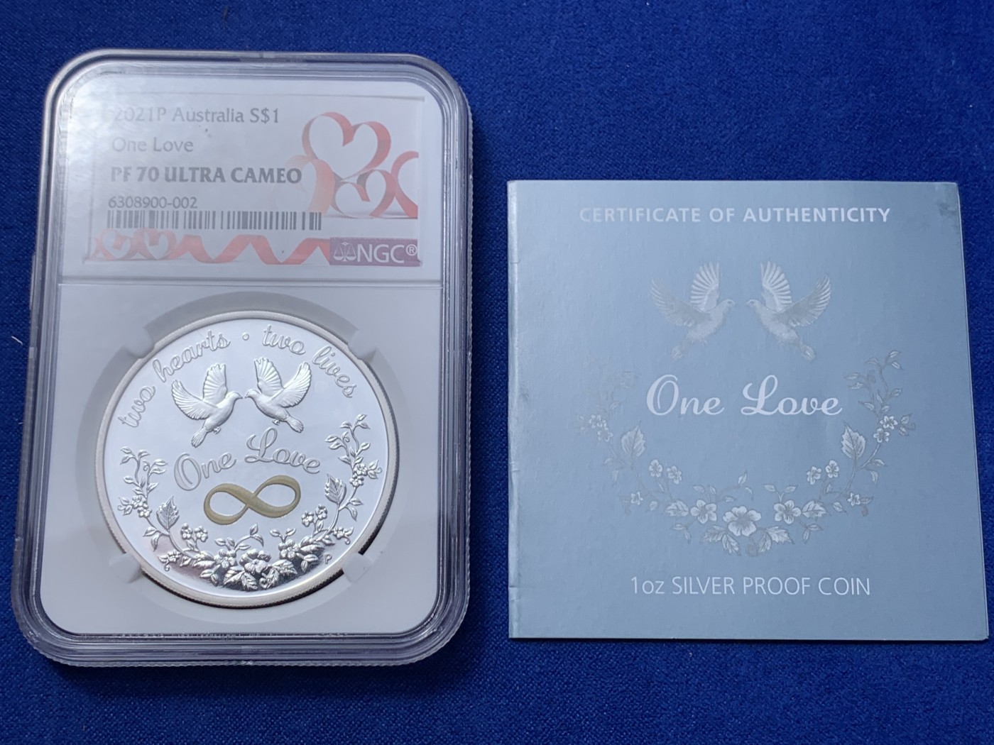 《竞宝斋》第235场-周日，周一，周二，周三 疯狂4连拍 (全场包邮) NGC-PF70UC 澳大利亚 2021年 1澳元 一生相守One Love 银币 带证书