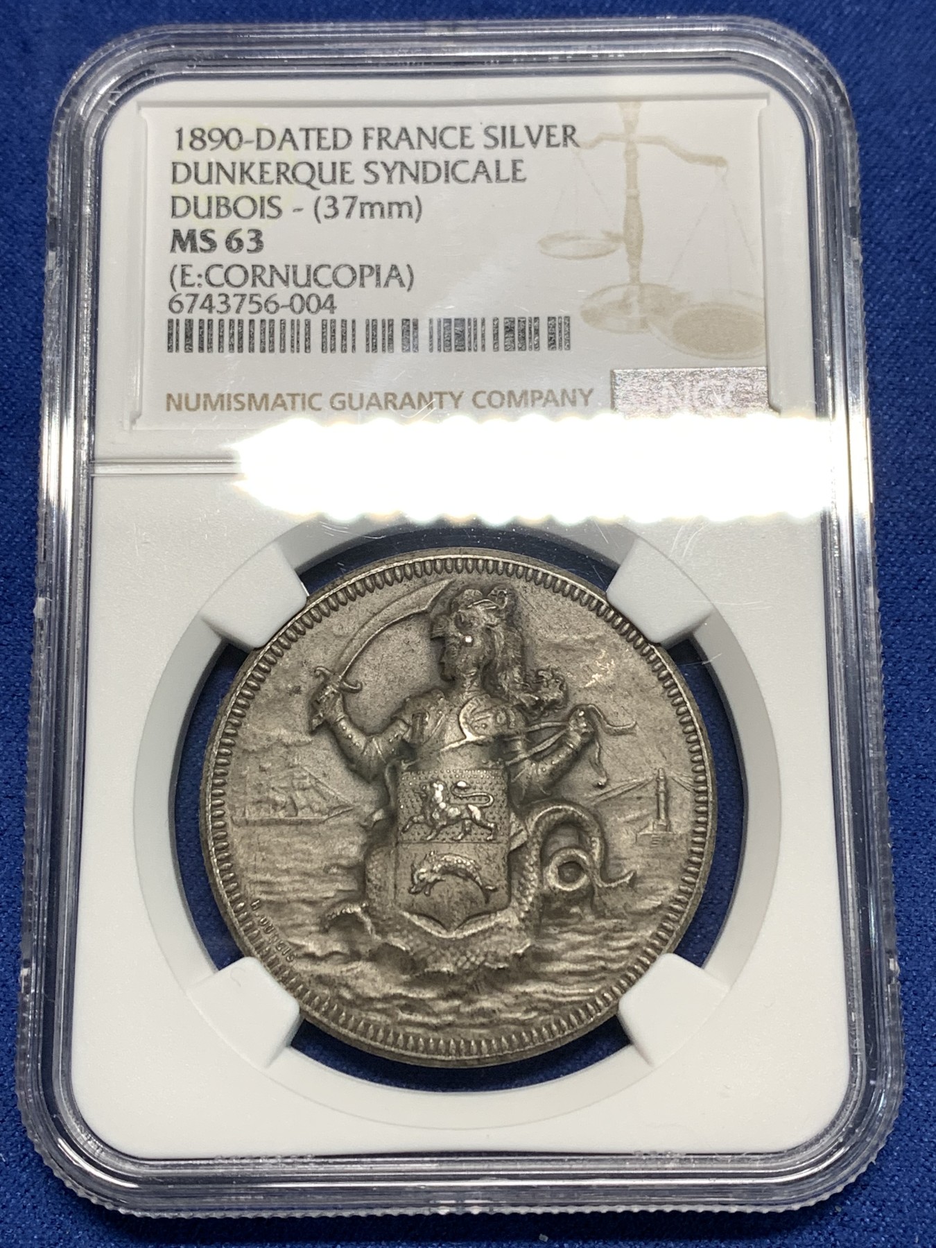 《竞宝斋》第235场-周日，周一，周二，周三 疯狂4连拍 (全场包邮) NGC MS63 1890年法国杜波依斯盾徽银章