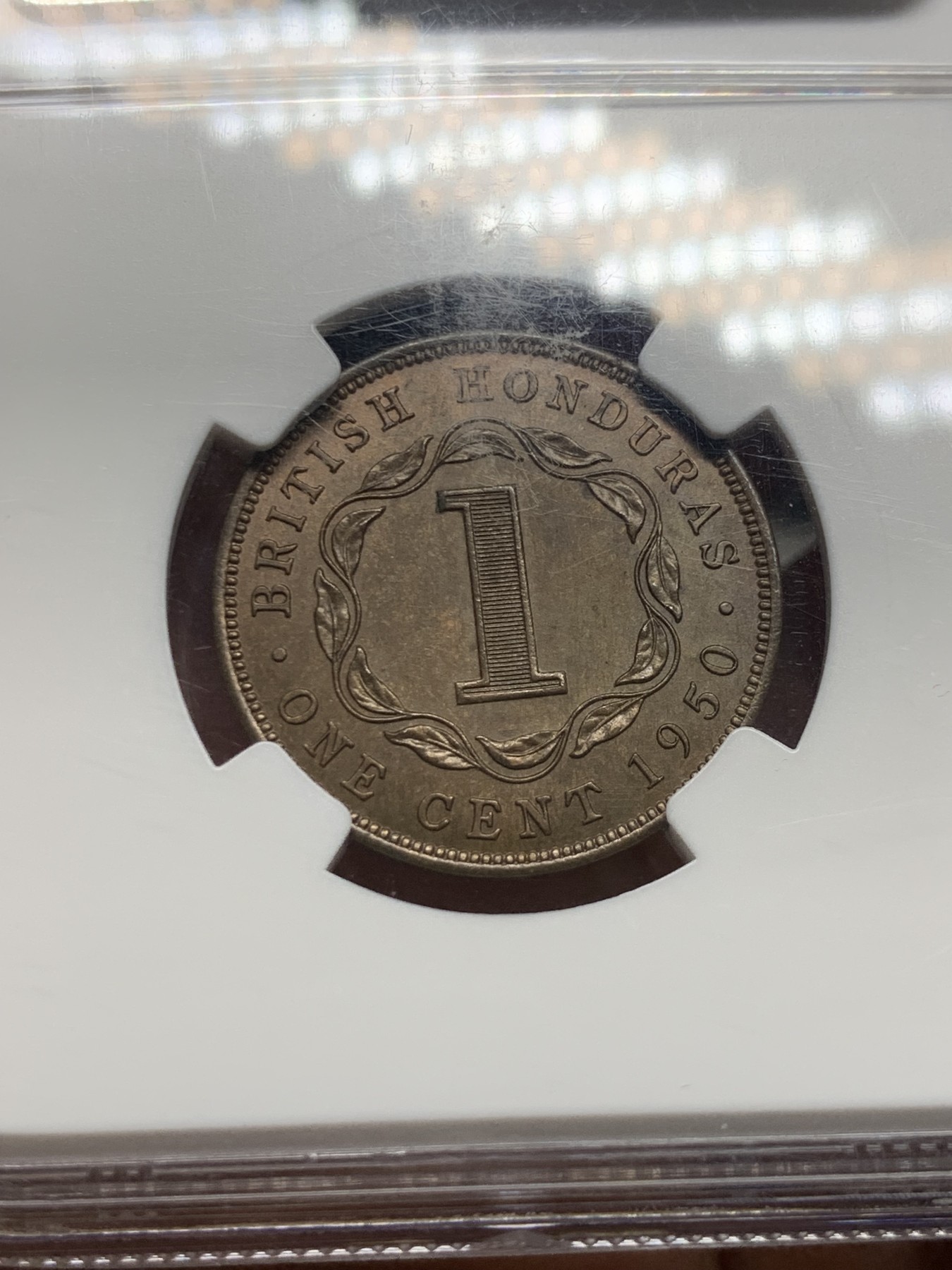 《竞宝斋》第235场-周日，周一，周二，周三 疯狂4连拍 (全场包邮) NGC  MS65BN 1950年英属洪都拉斯1分铜币    冠军分