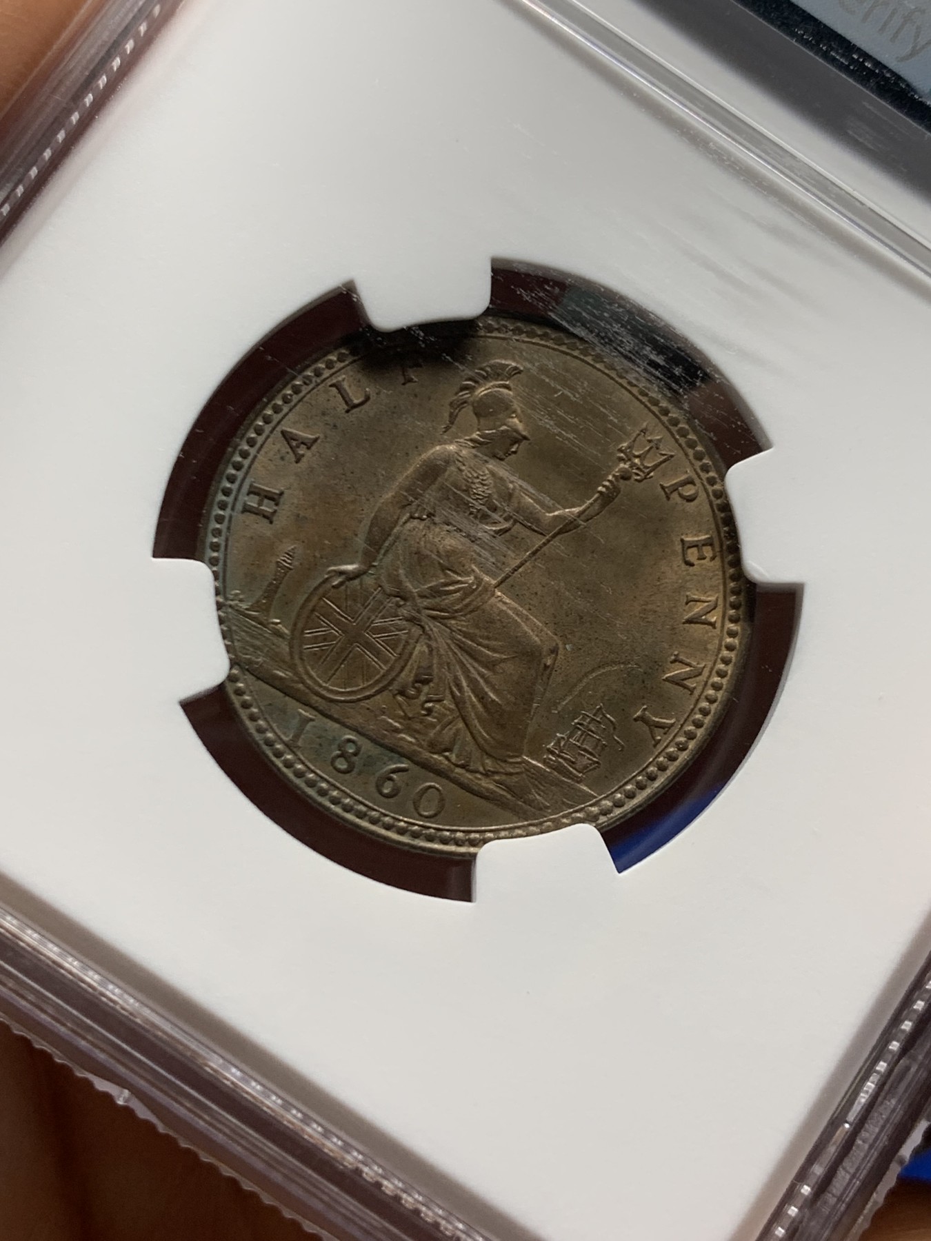 《竞宝斋》第235场-周日，周一，周二，周三 疯狂4连拍 (全场包邮) NGC MS63BN 英国1860年小维1/2便士铜币 好状态高分数