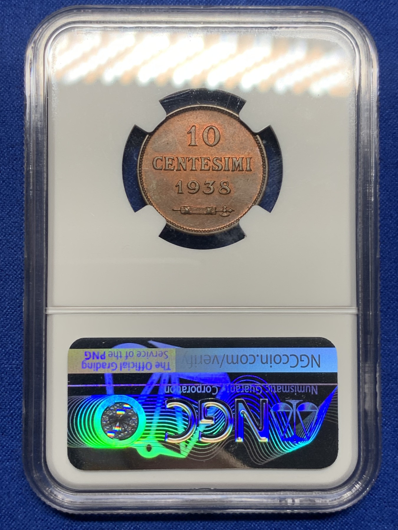 《竞宝斋》第235场-周日，周一，周二，周三 疯狂4连拍 (全场包邮) NGC MS64BN 圣马力诺1938年10分铜币