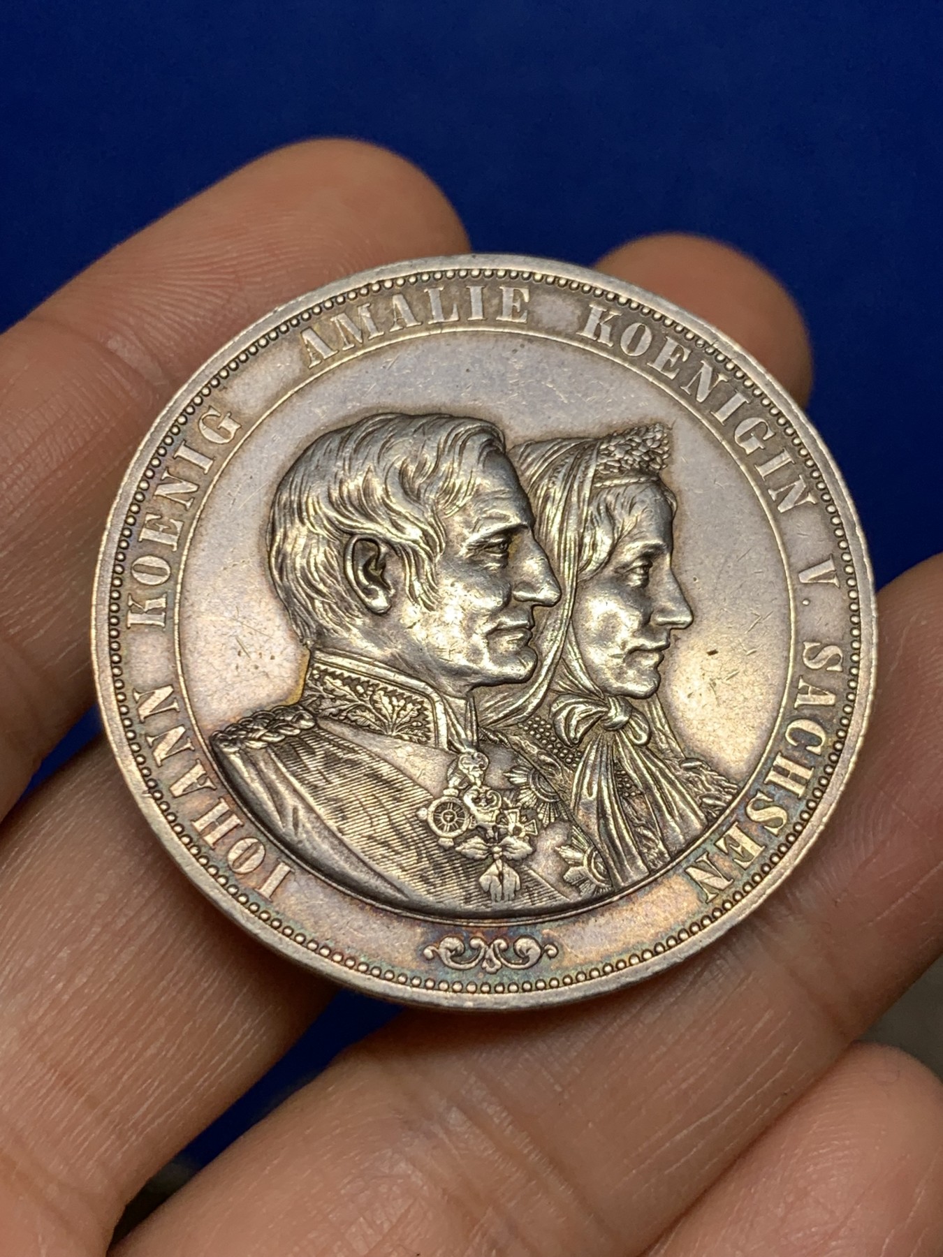 《竞宝斋》第235场-周日，周一，周二，周三 疯狂4连拍 (全场包邮) 德国1872萨克森金婚2泰勒银币 原味包浆细节好