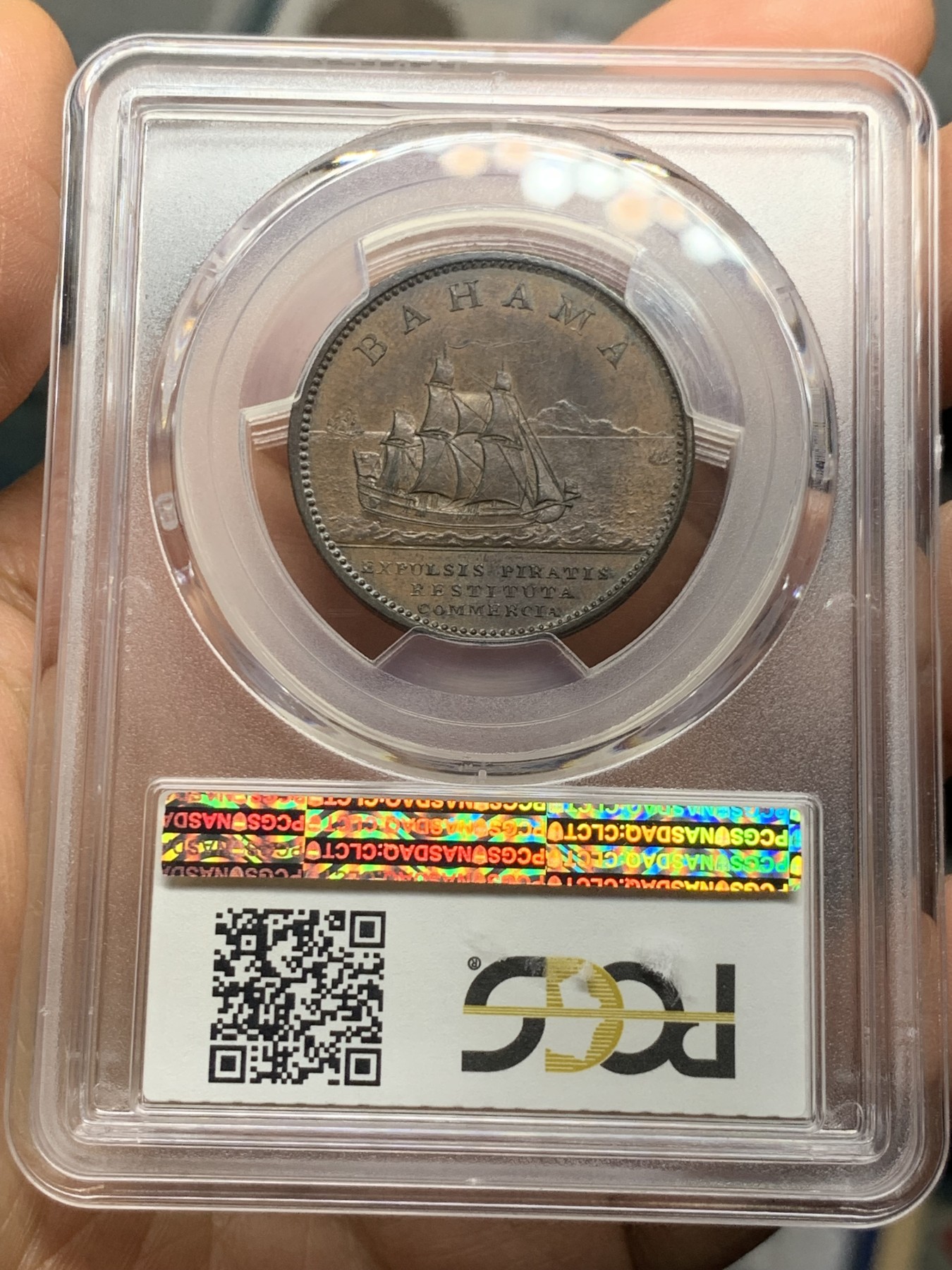 《竞宝斋》第235场-周日，周一，周二，周三 疯狂4连拍 (全场包邮) 冠军分 PCGS MS63BN 乔三 1806 巴哈马 1便士大铜币 单独年份稀缺品种 因为巴哈马人喜欢切割银币而不是铜币 所以后续没有发行