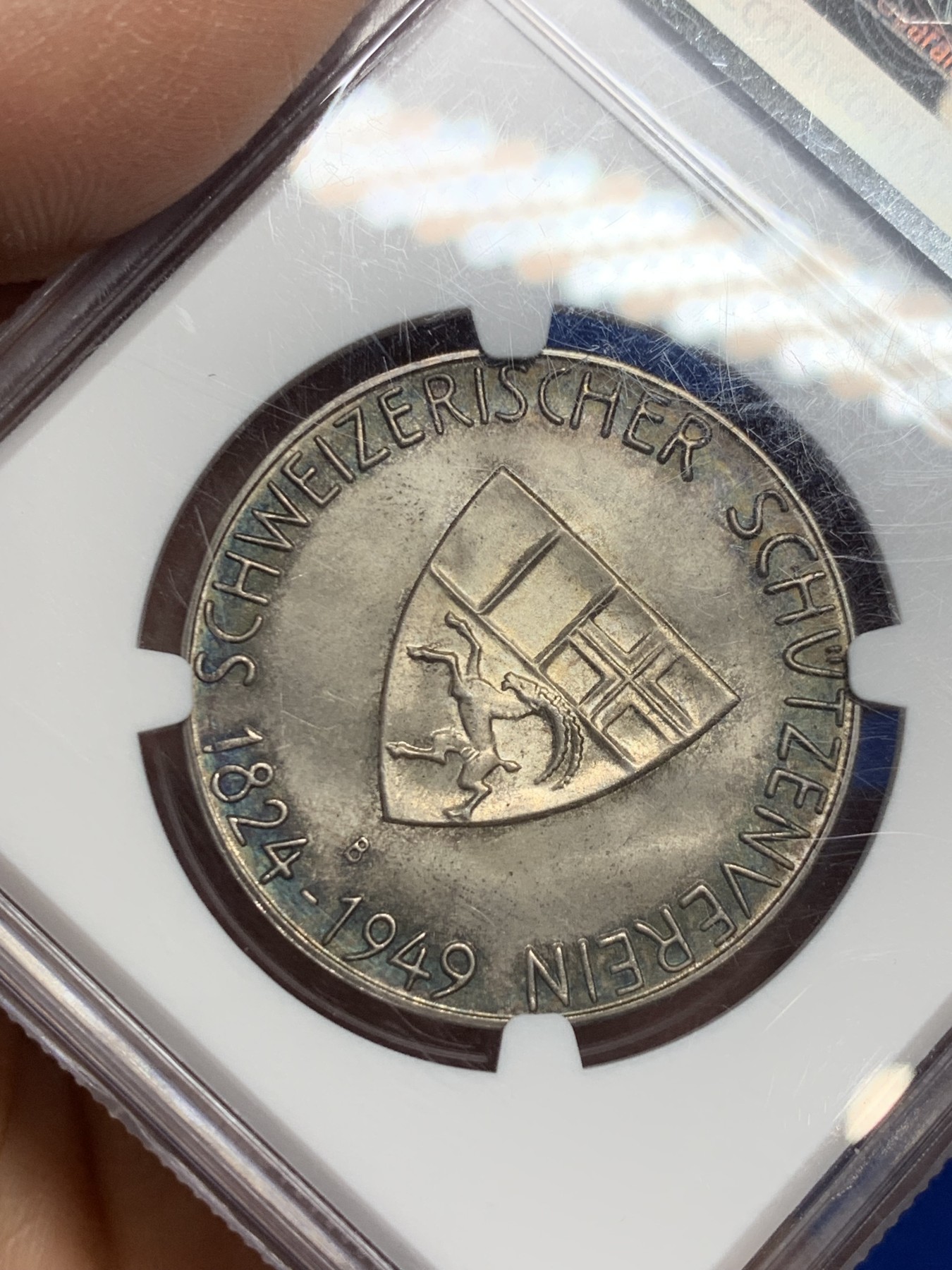 《竞宝斋》第237场- 周日，周一，周二，周日 疯狂4连拍 (全场包邮) NGC-MS66 瑞士 1949年格劳宾登射击节银章（发行量小于500枚，亚军分 ） 