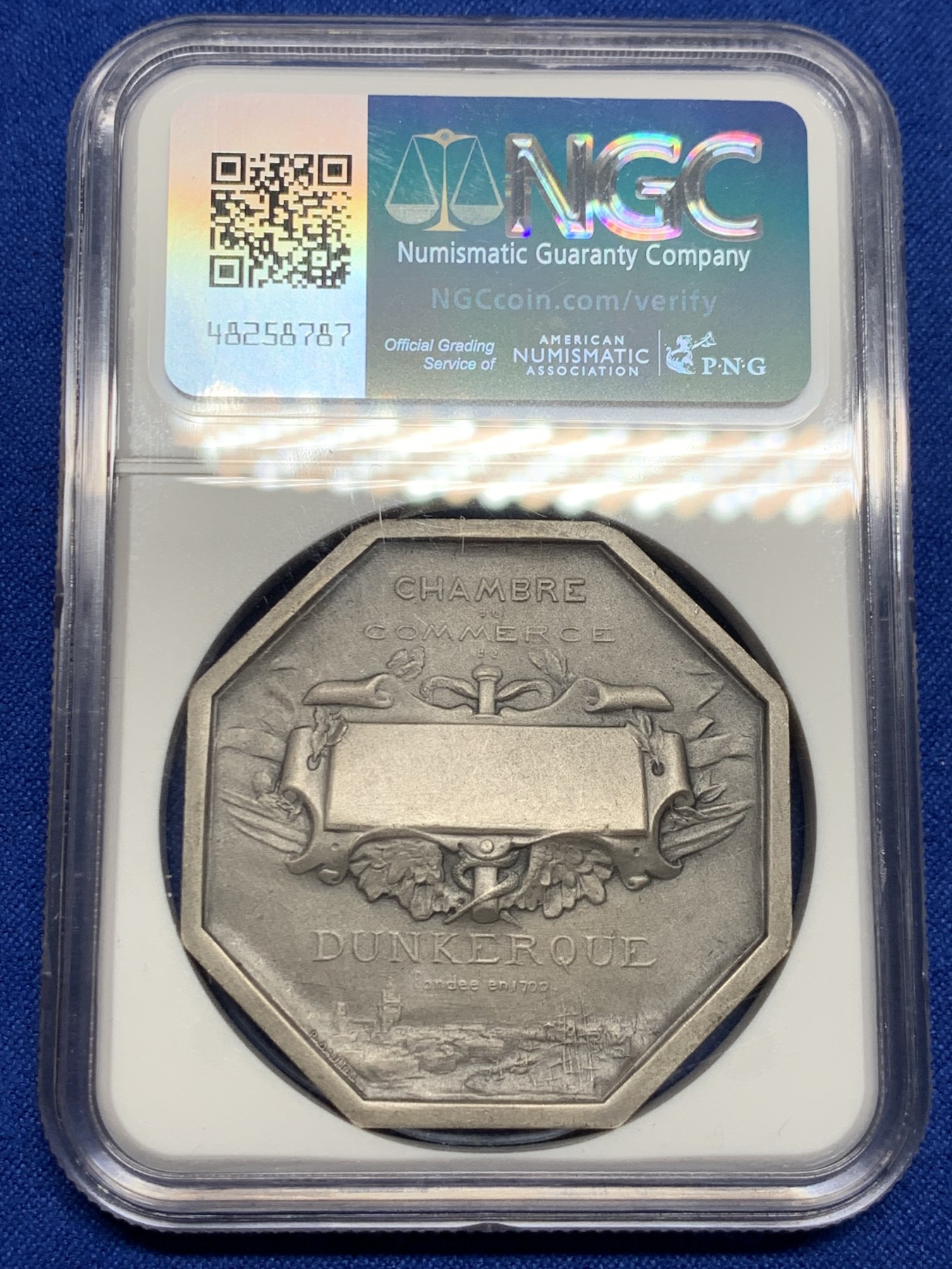 《竞宝斋》第237场- 周日，周一，周二，周日 疯狂4连拍 (全场包邮) NGC-MS63 法国八角银章，敦刻尔克商会，42mm大规格