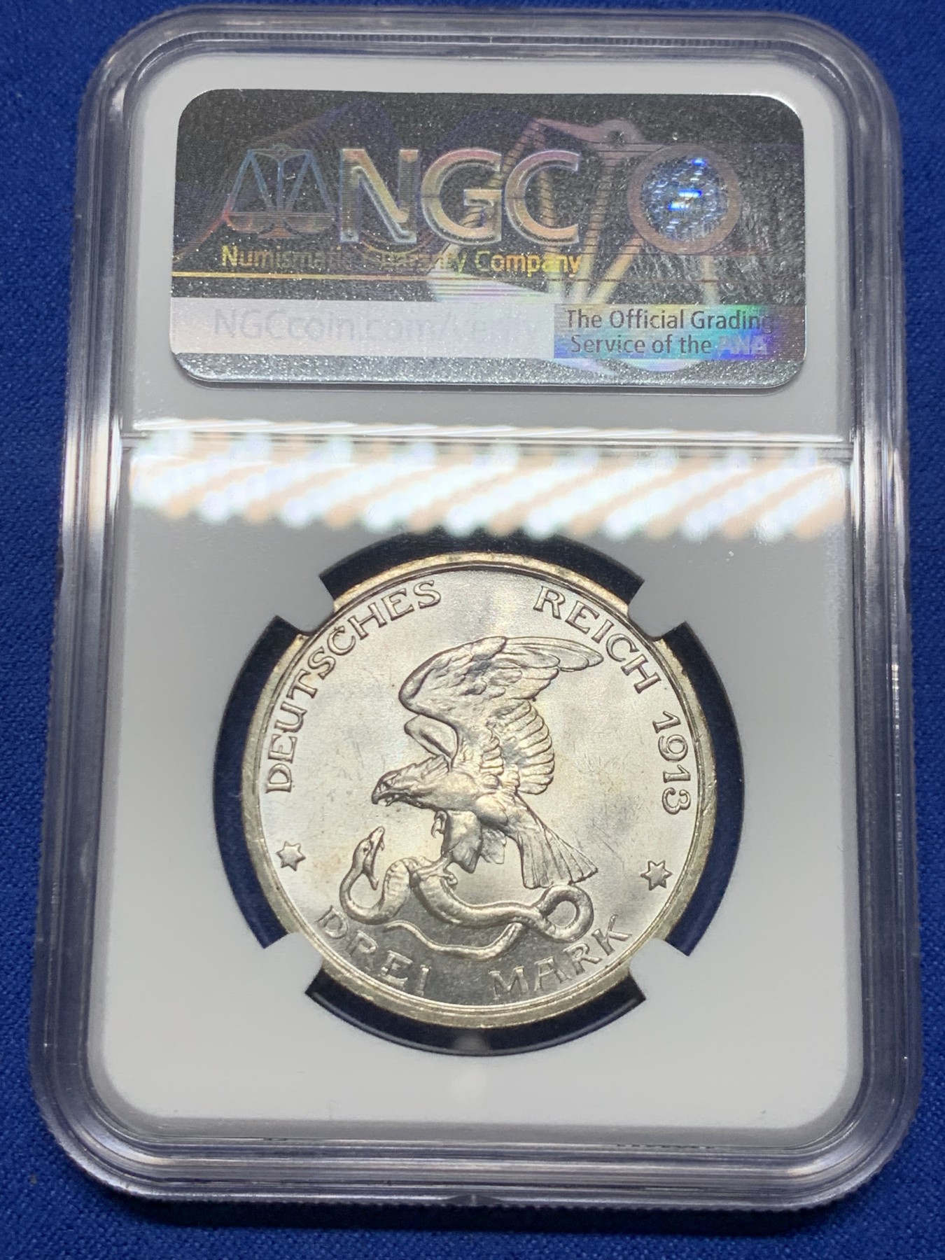 《竞宝斋》第235场-周日，周一，周二，周三 疯狂4连拍 (全场包邮) NGC-MS63 德国 普鲁士 1913年 普法战争胜利3马克银币