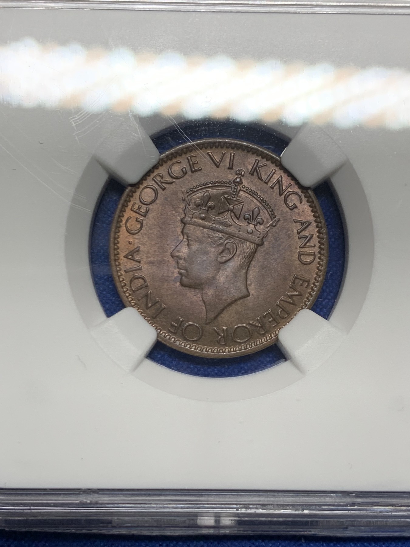 《竞宝斋》第235场-周日，周一，周二，周三 疯狂4连拍 (全场包邮) NGC  MS65RB 1945年英属锡兰1分铜币  亚军分，更高分还有一枚66