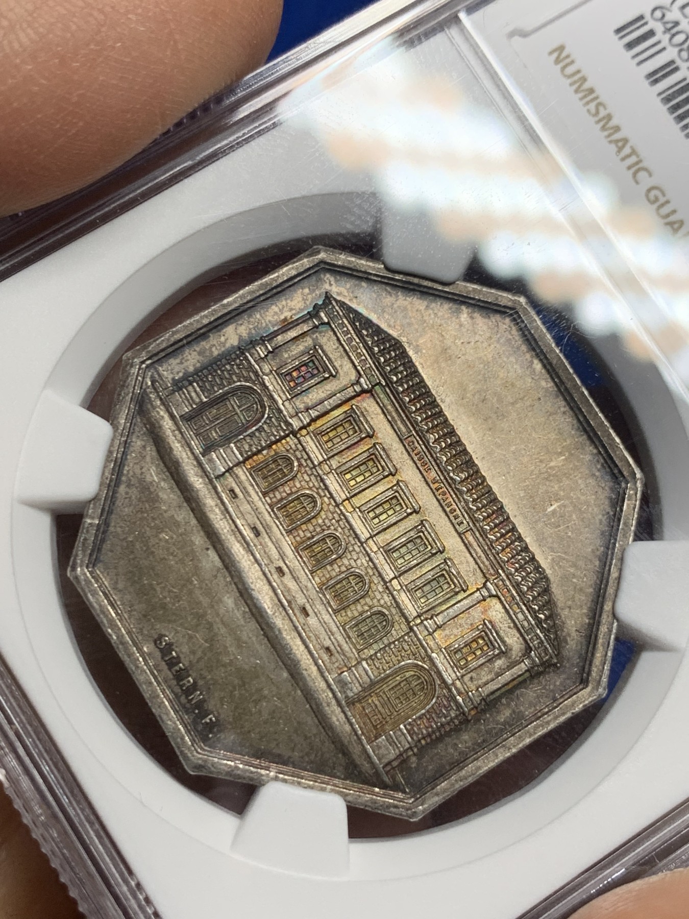 《竞宝斋》第237场- 周日，周一，周二，周日 疯狂4连拍 (全场包邮) NGC-MS61 法国八角银质代币，波尔多储蓄银行，大房子