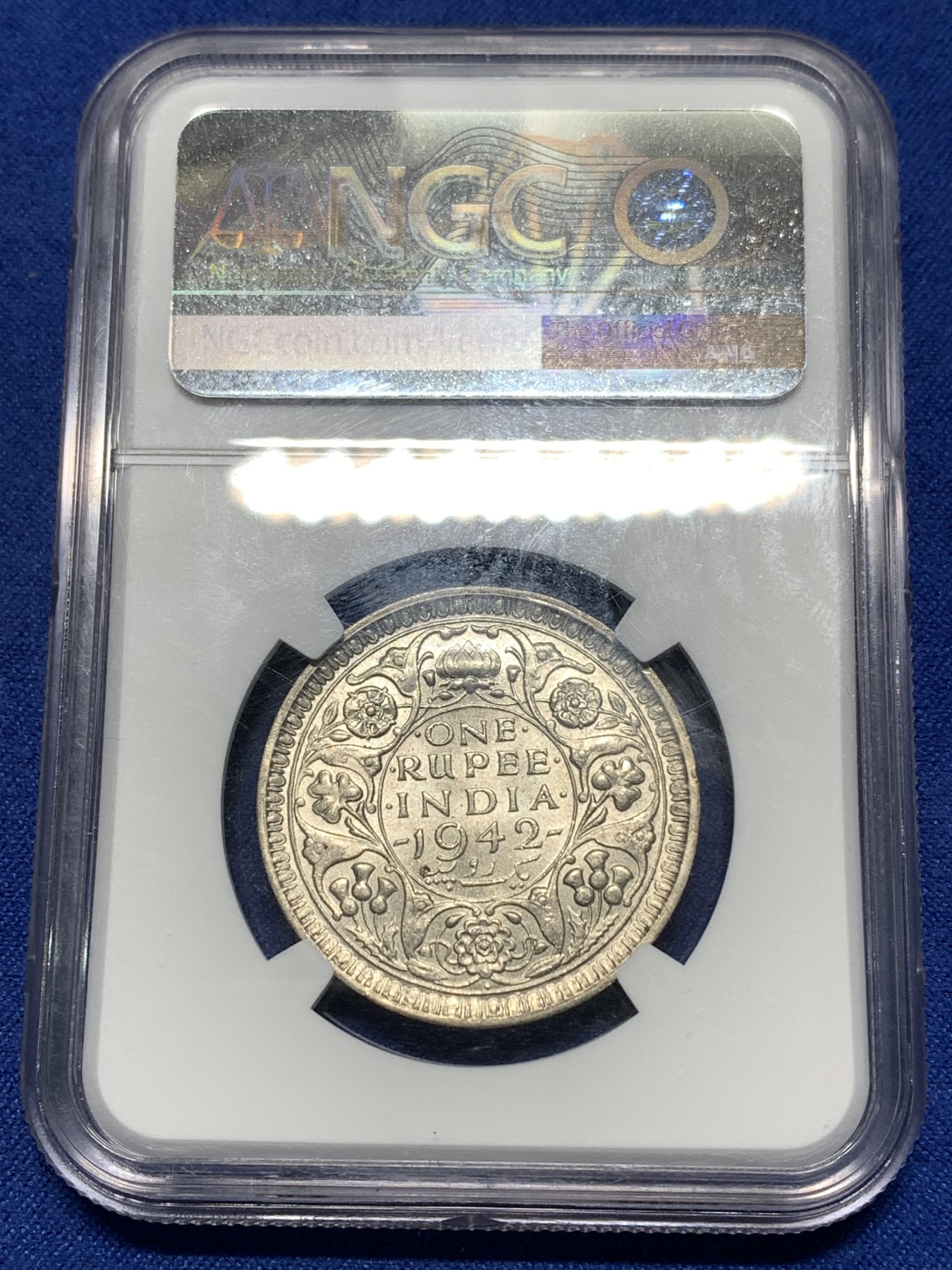 《竞宝斋》第235场-周日，周一，周二，周三 疯狂4连拍 (全场包邮) NGC MS63 印度1942年乔治六世1卢比银币，转光好品