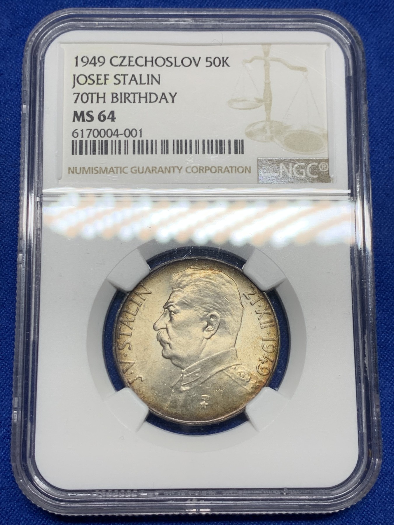 《竞宝斋》第235场-周日，周一，周二，周三 疯狂4连拍 (全场包邮) NGC-MS64 捷克斯洛伐克 1949年 斯大林诞辰纪念50克朗银币 状态绝佳