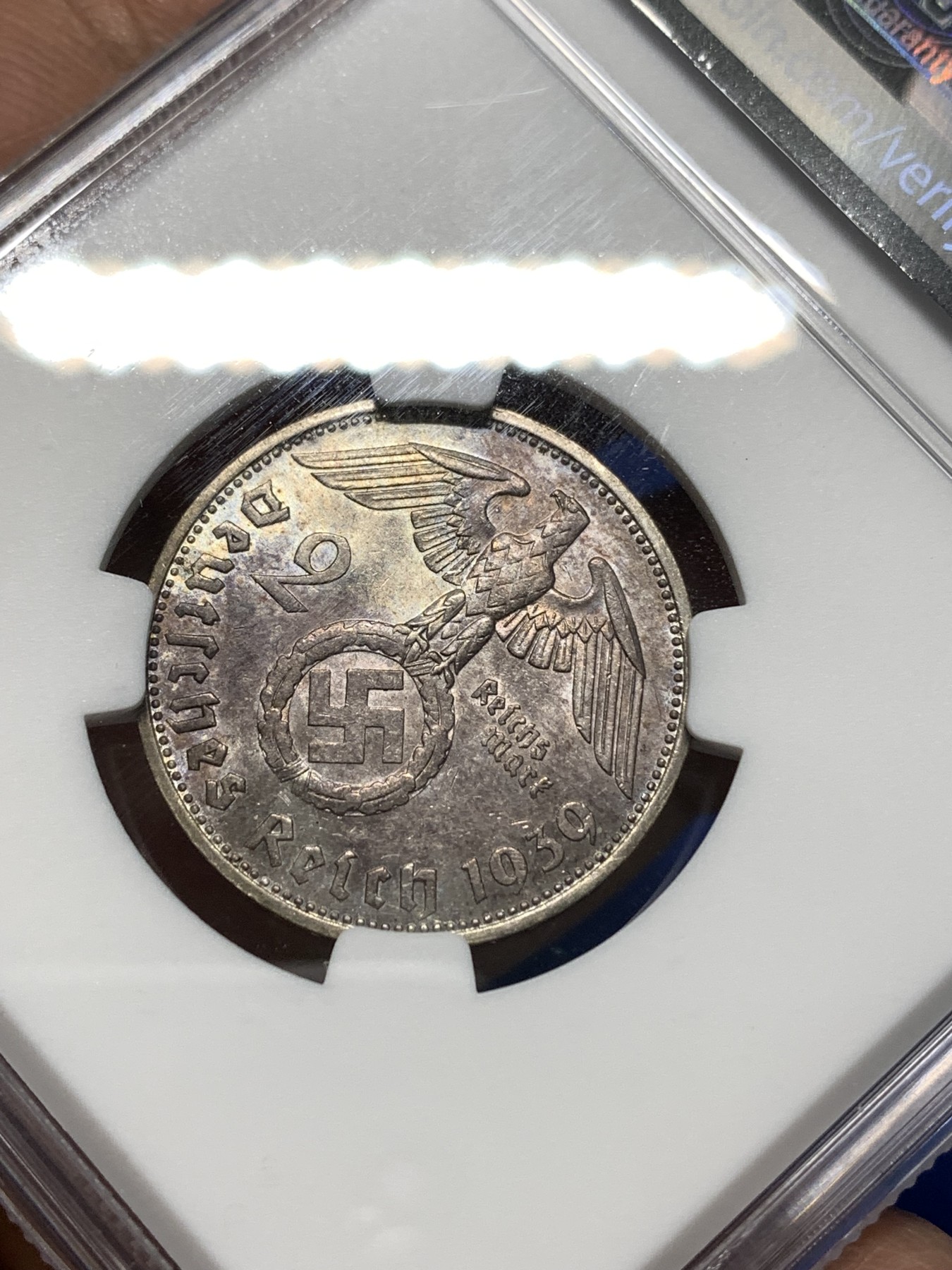 《竞宝斋》第235场-周日，周一，周二，周三 疯狂4连拍 (全场包邮) NGC MS62 德国1939年F版兴登堡2马克银币 淡紫色包浆