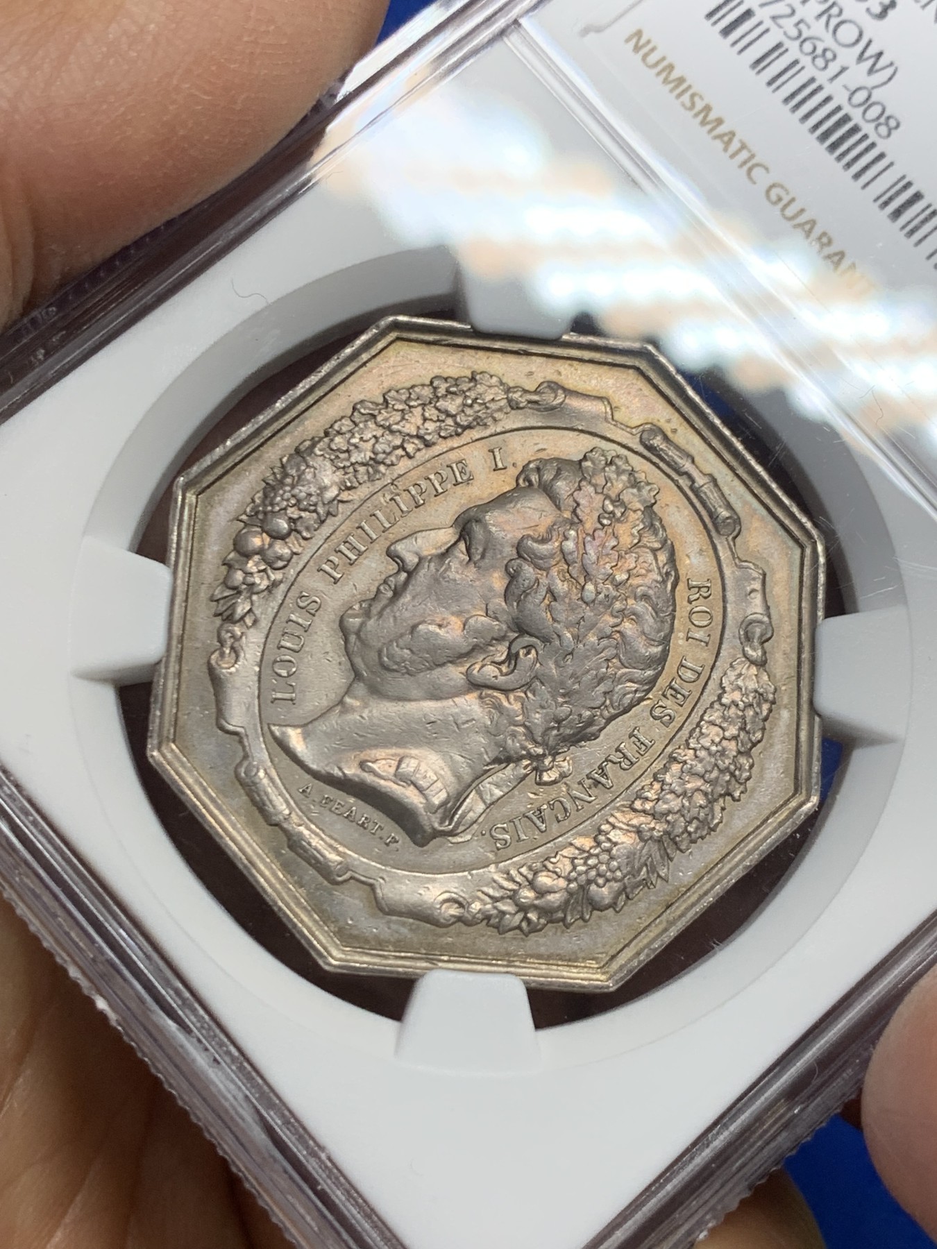 《竞宝斋》第237场- 周日，周一，周二，周日 疯狂4连拍 (全场包邮) NGC-AU53 1844 菲利普一世 火灾保险 八角银质代币 巨大规格 细节极好 