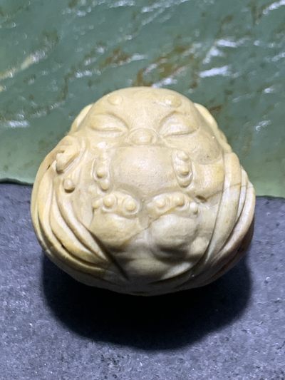 精美亚光戈壁彩玉雕刻灵狐珠子一个！ - 精美亚光戈壁彩玉雕刻灵狐珠子一个！