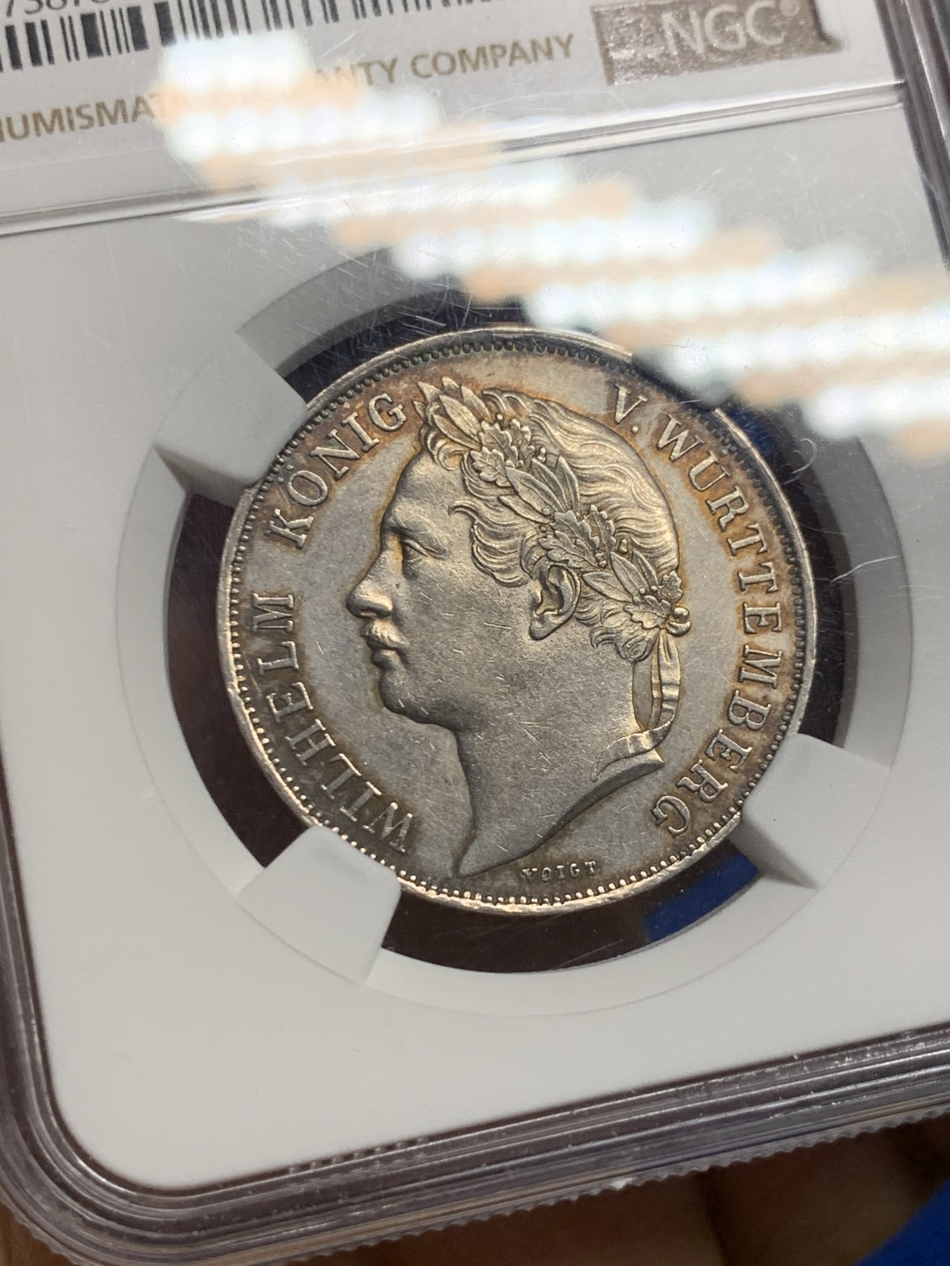 《竞宝斋》第235场-周日，周一，周二，周三 疯狂4连拍 (全场包邮) NGC-AUD 德国 1841年 符腾堡登基25周年纪念 1盾银币 没有明显清洗痕，可以重评试一试