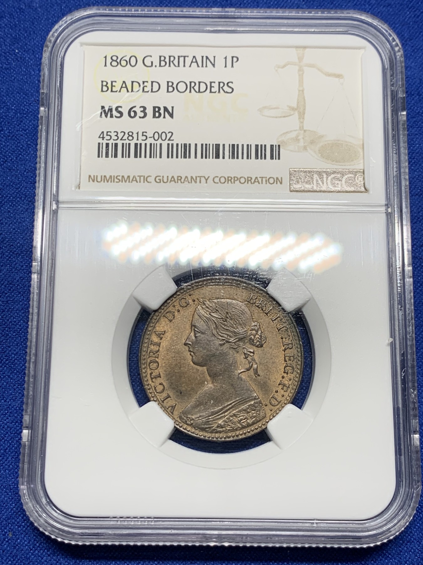 《竞宝斋》第235场-周日，周一，周二，周三 疯狂4连拍 (全场包邮) NGC MS63BN 英国1860年小维1/2便士铜币 好状态高分数