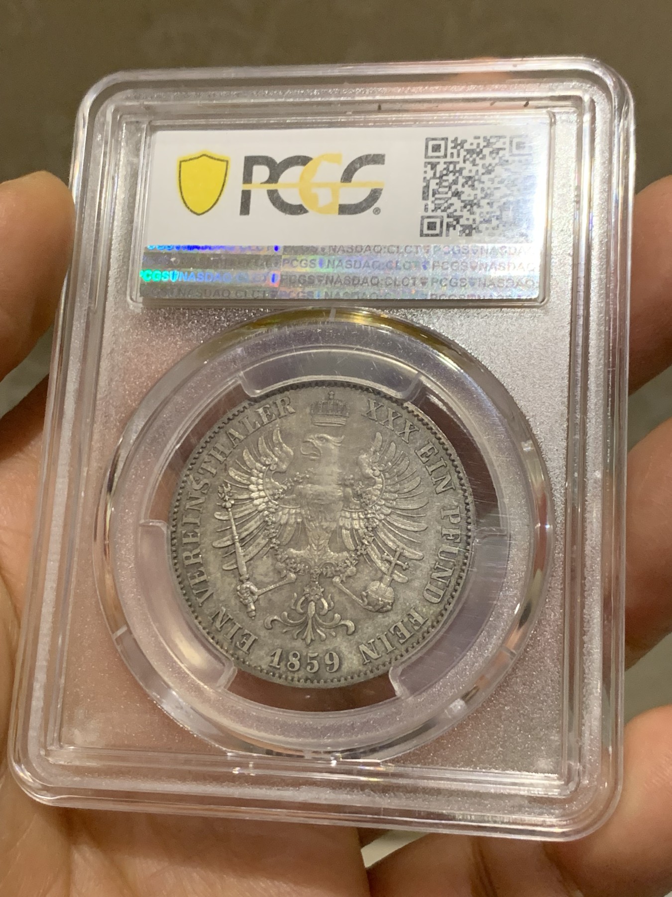 《竞宝斋》第235场-周日，周一，周二，周三 疯狂4连拍 (全场包邮) PCGS-MS65  德国 1859年 1泰勒 洋葱头泰勒 银币