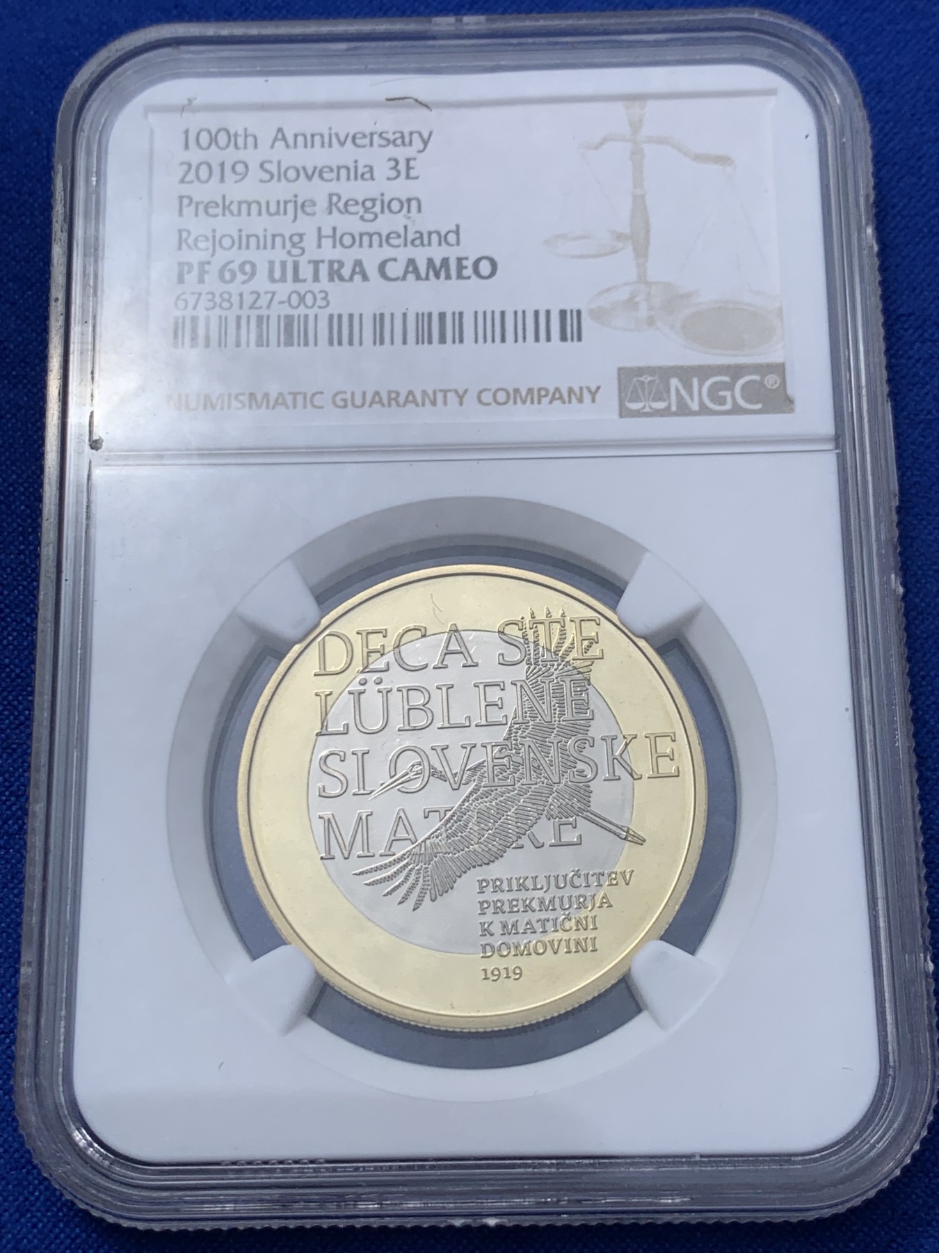 《竞宝斋》第235场-周日，周一，周二，周三 疯狂4连拍 (全场包邮) NGC-PF69UC 斯洛文尼亚 2019年精制双色3欧纪念币 纪念普雷克穆列地区回归100周年