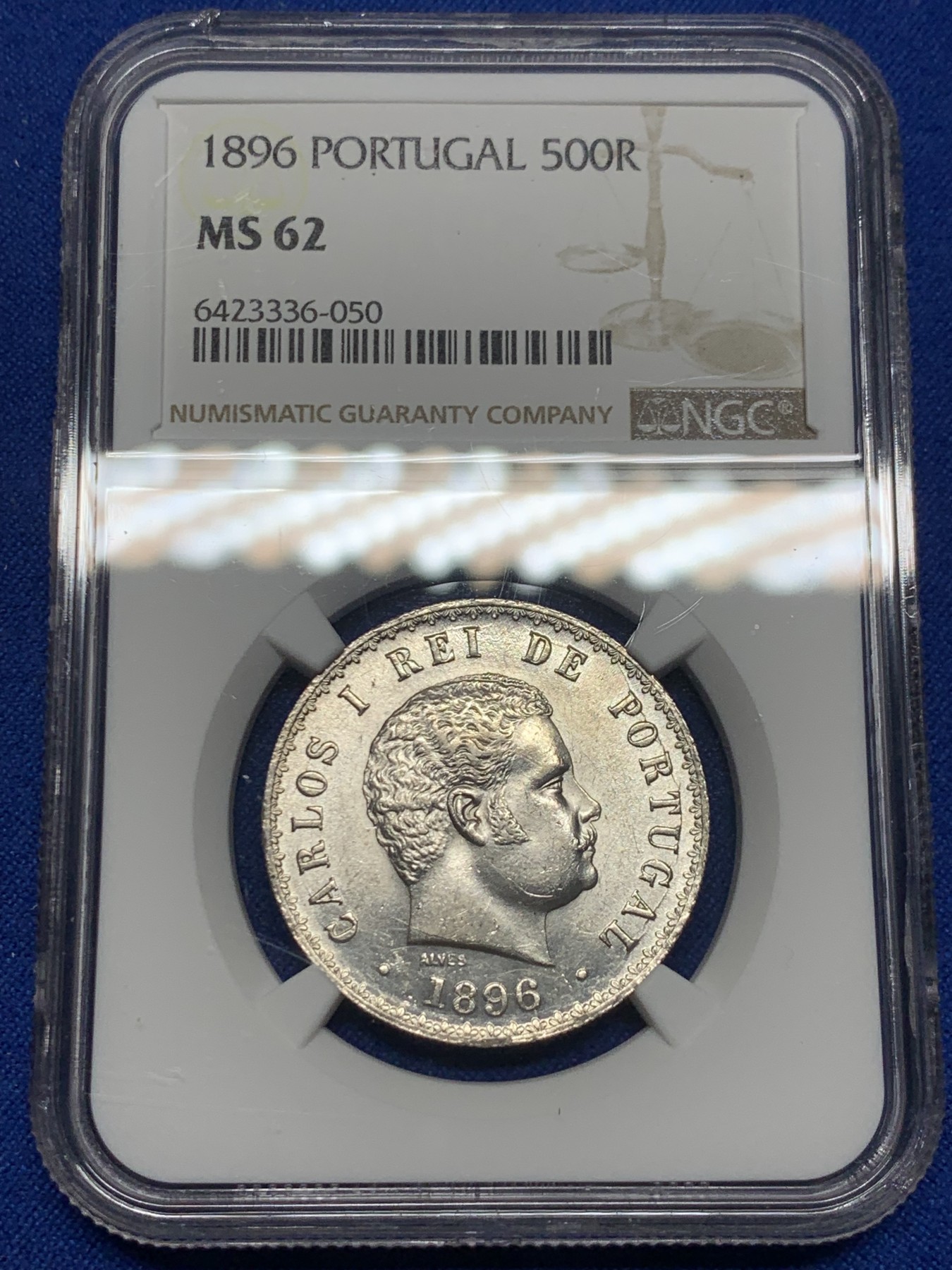 《竞宝斋》第235场-周日，周一，周二，周三 疯狂4连拍 (全场包邮) NGC MS62 葡萄牙1896年卡洛斯一世500瑞斯银币