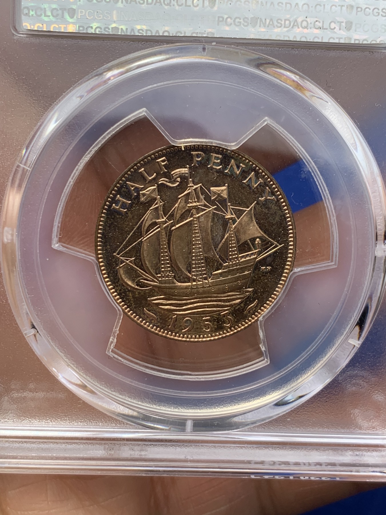 《竞宝斋》第235场-周日，周一，周二，周三 疯狂4连拍 (全场包邮) PCGS-MS64RD 季军分 1953年伊丽莎白女王精铸半便士，RD难得，凑套佳品。22年SBP拍卖65RD合人民币超过950元成交。